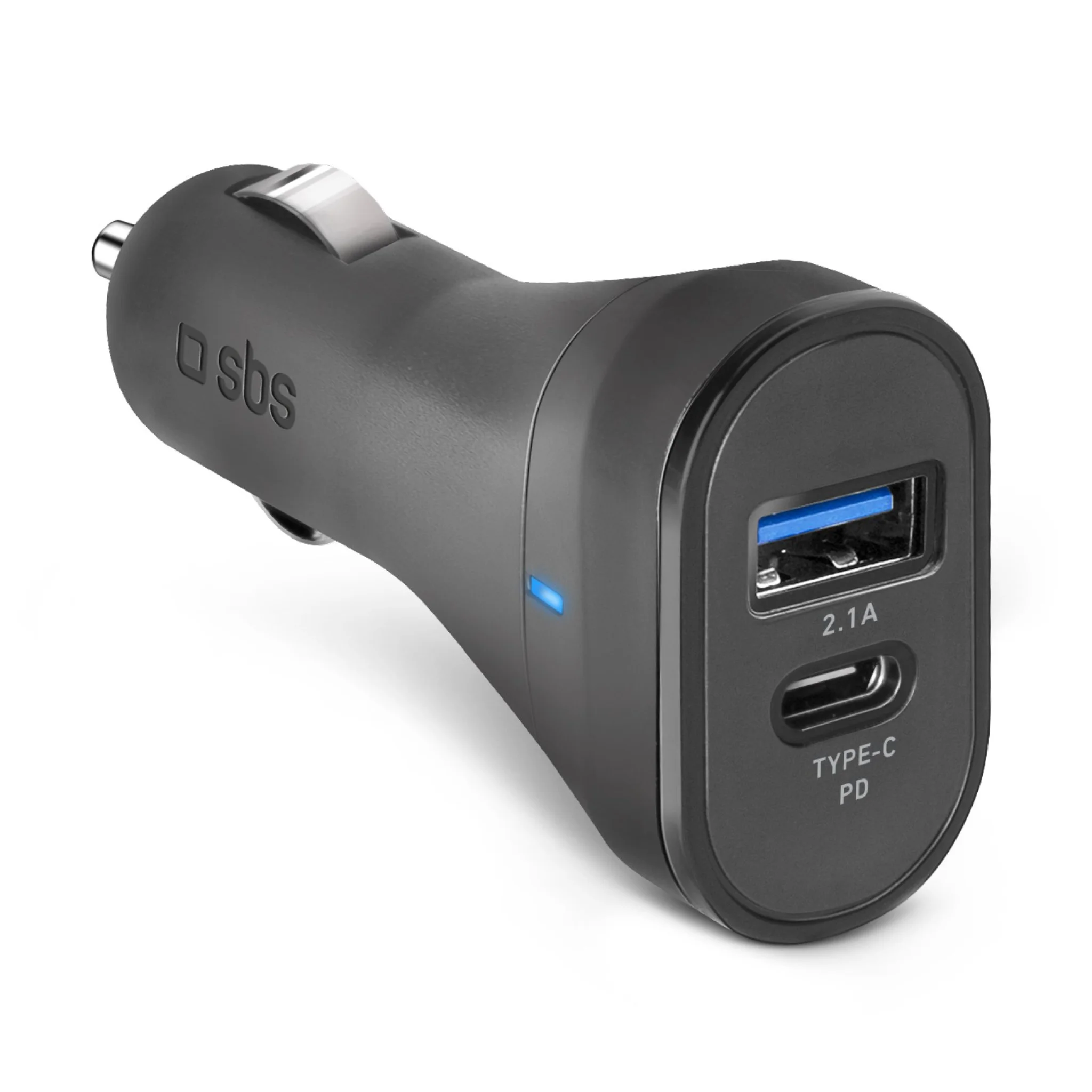 SBS 15W Car Charger. 2.1A + 3A. Black