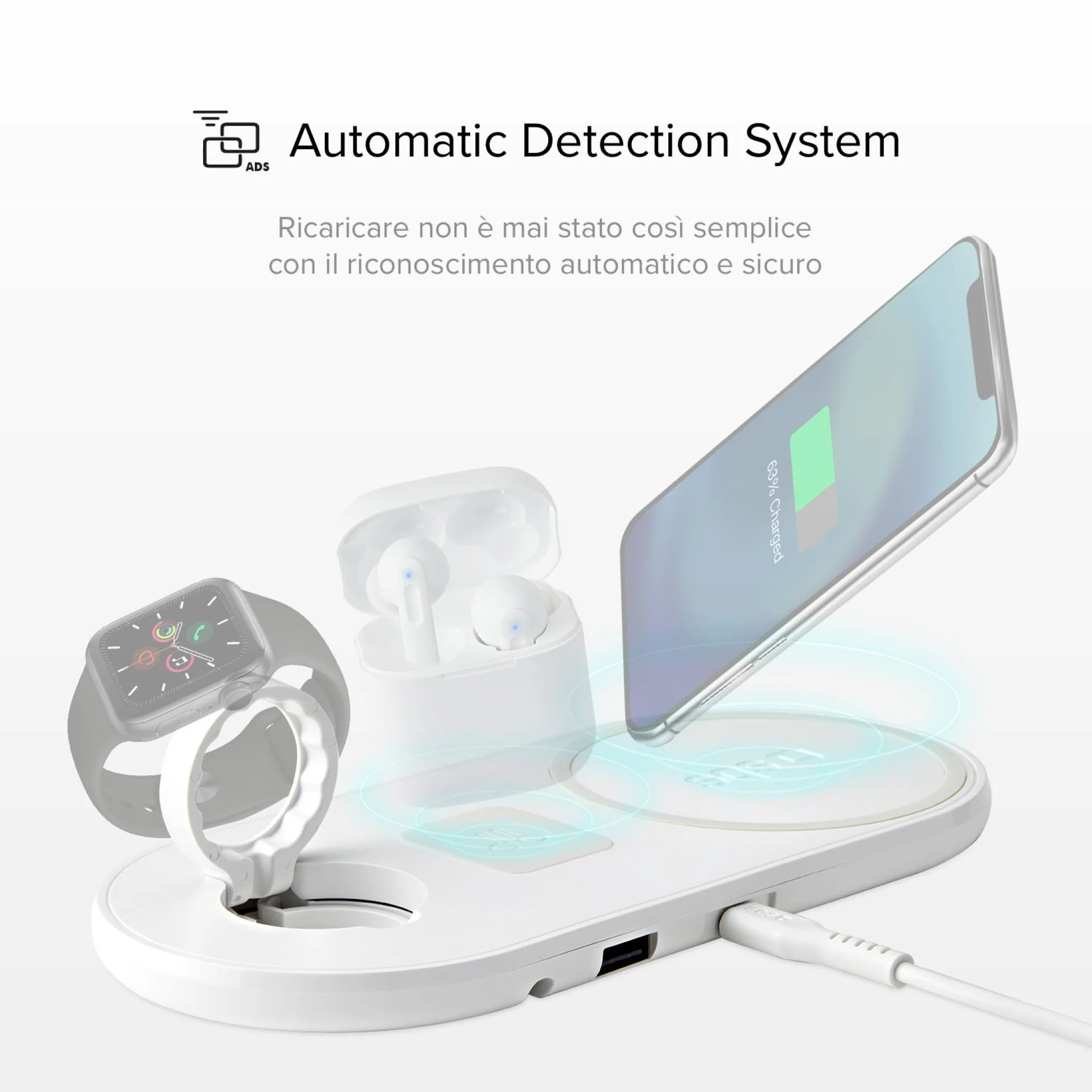 SBS 10W Wireless Charging Base x3. White