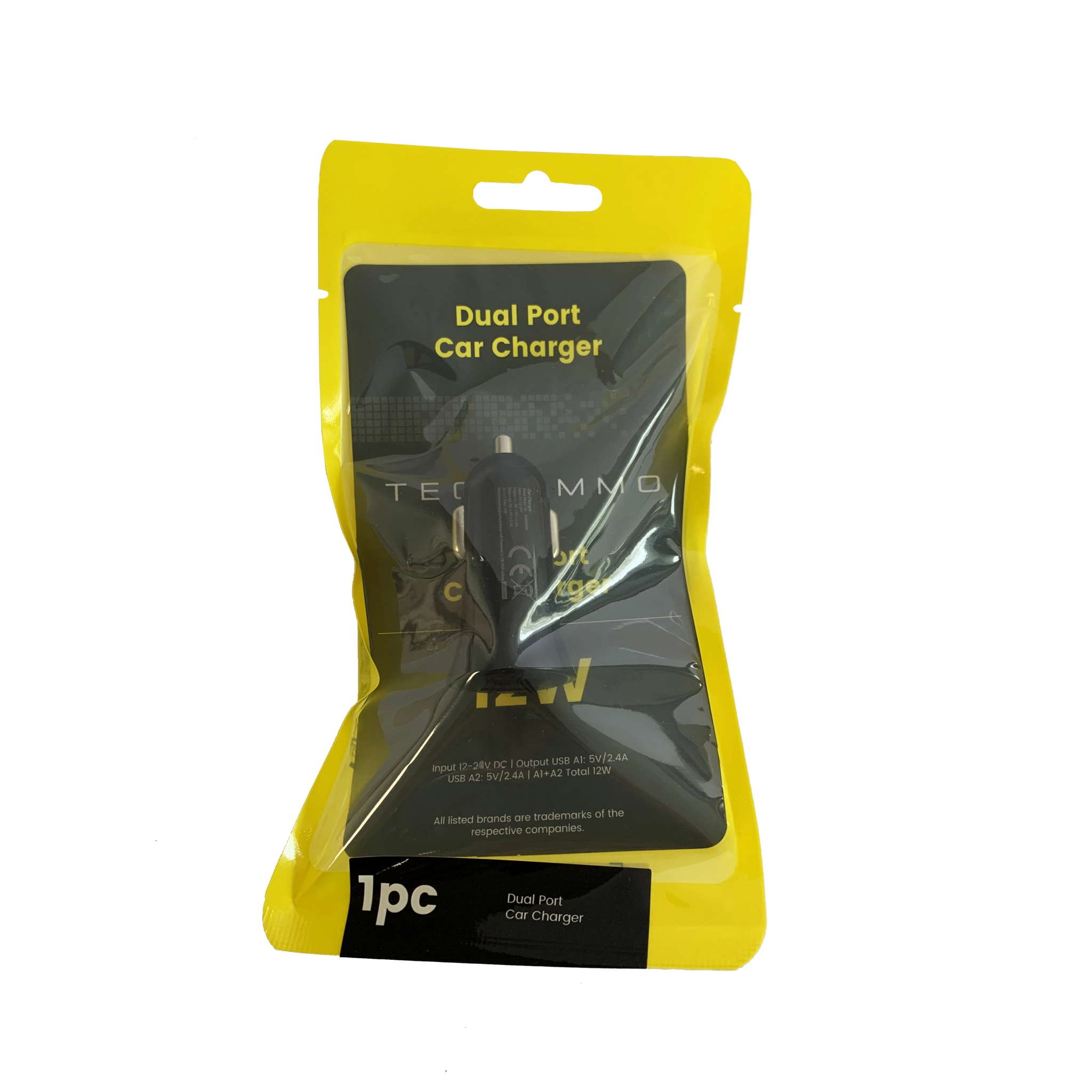 Techammo 12V Dual USB A Charger. 2.4A. Black