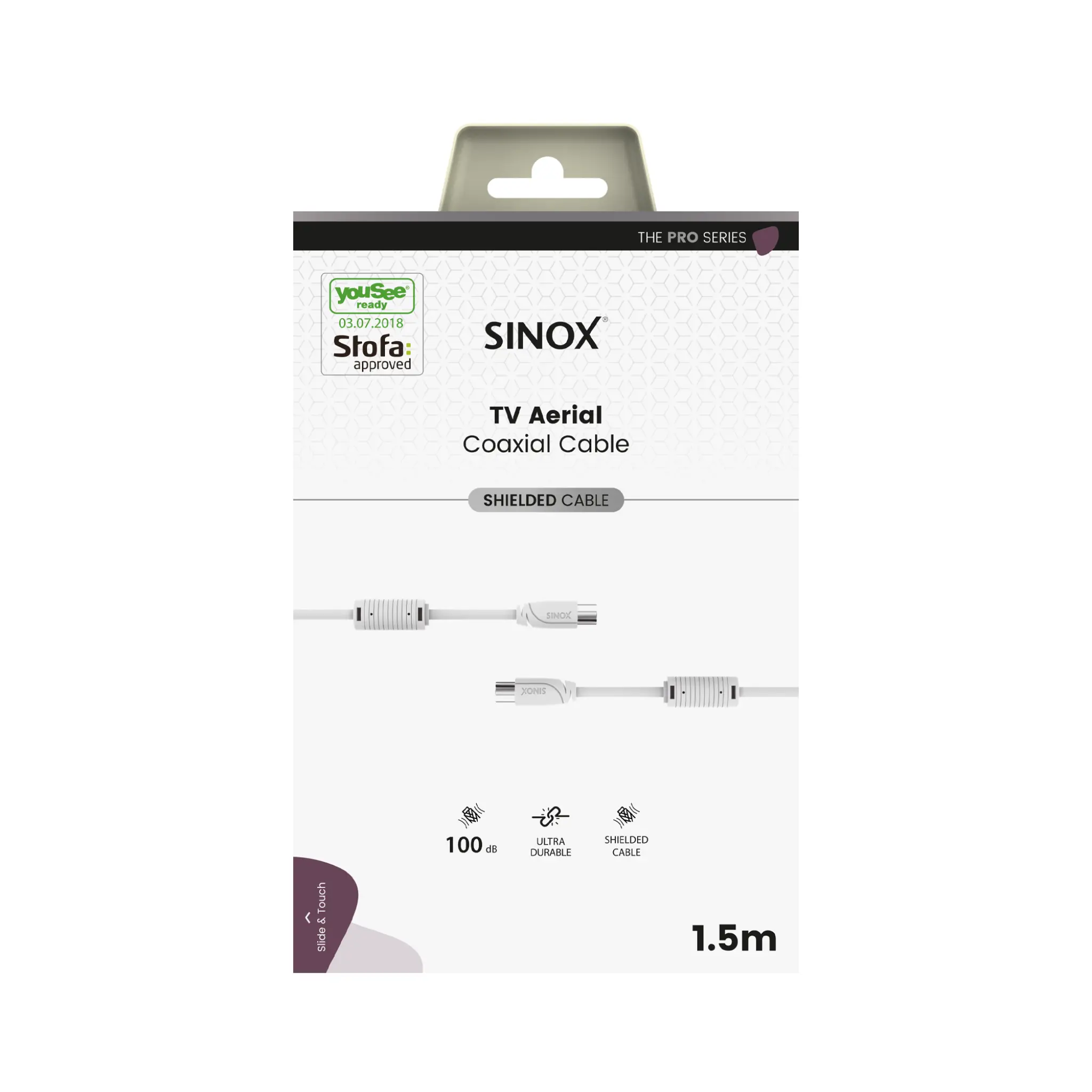 Sinox PRO Antenna Cable YouSee Ready & Stofa approved. 1.5m. White