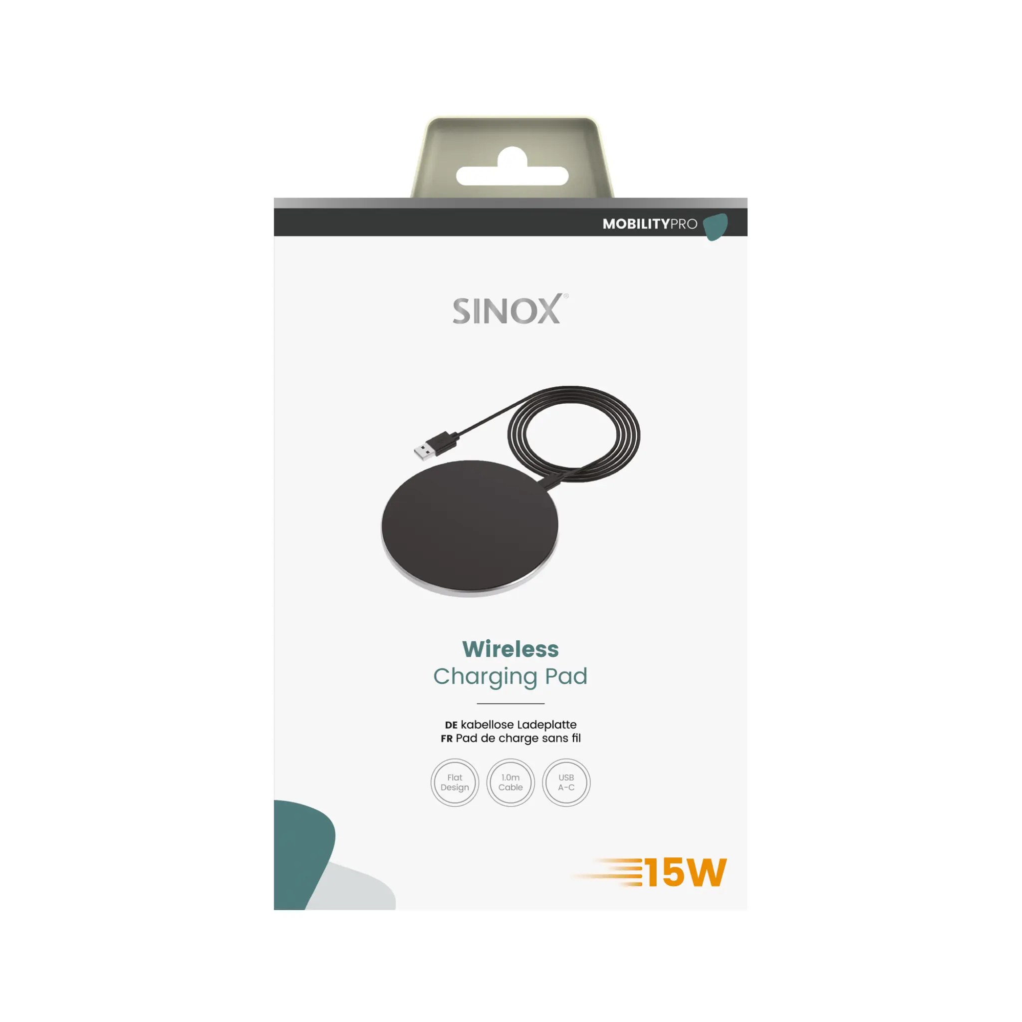 Sinox PRO Wireless 15W Charger Pad. 1m. Black