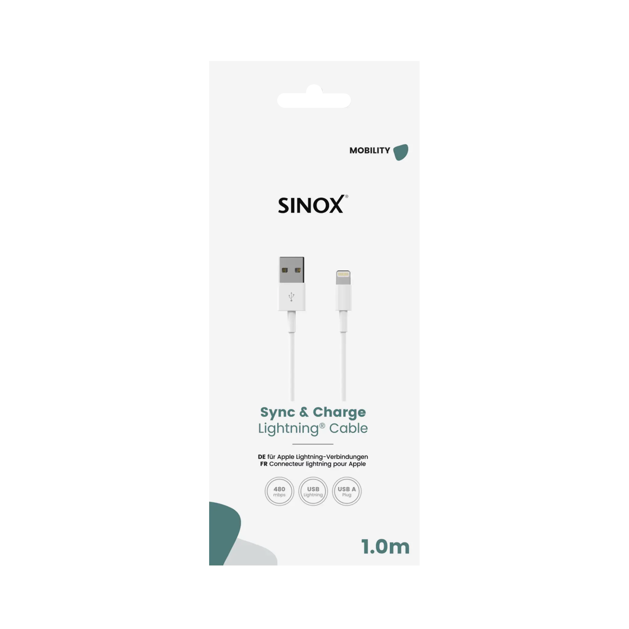 Sinox Lightning cable. 1m. White