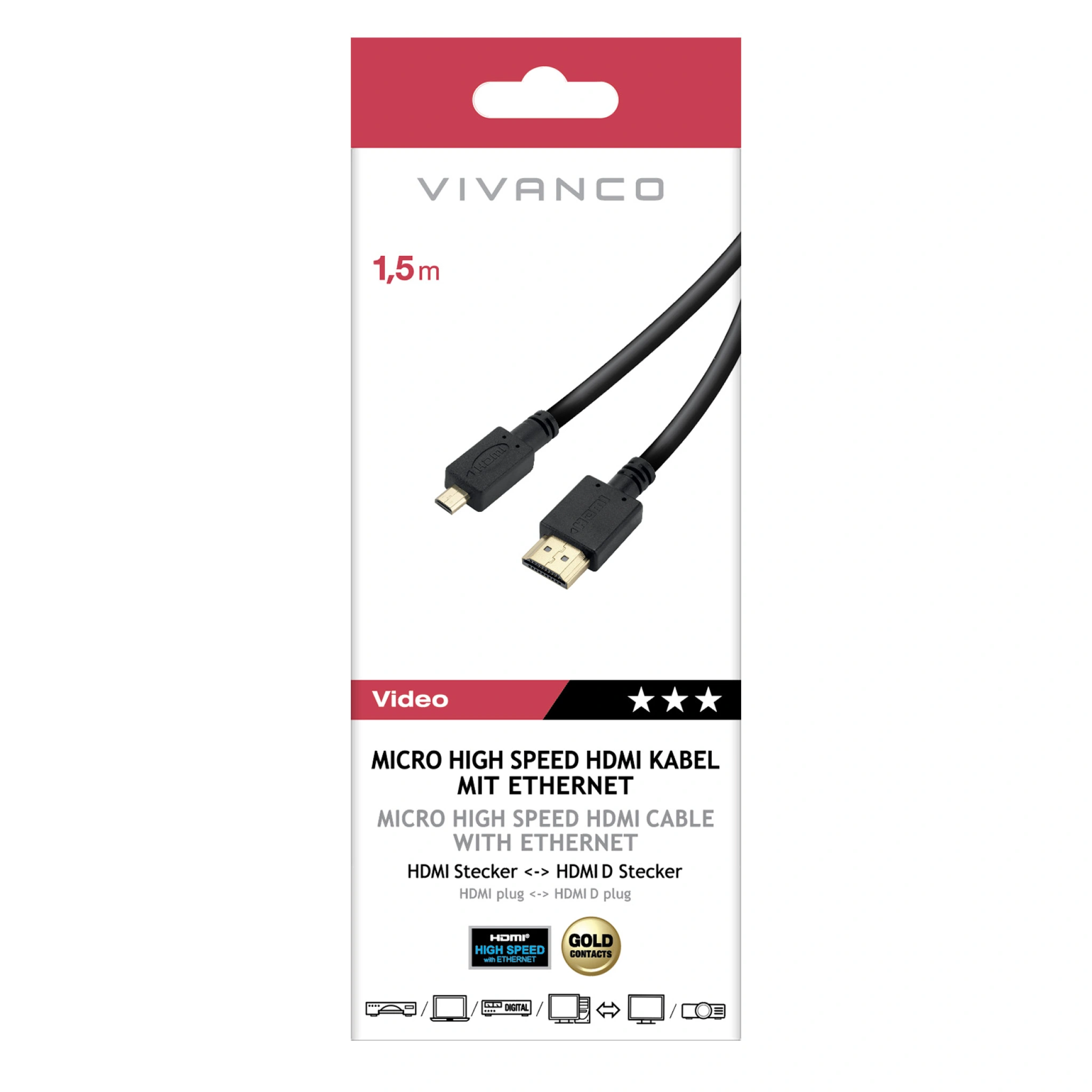Vivanco Premium High Speed HDMI-kabel med Ethernet, 1,5 m