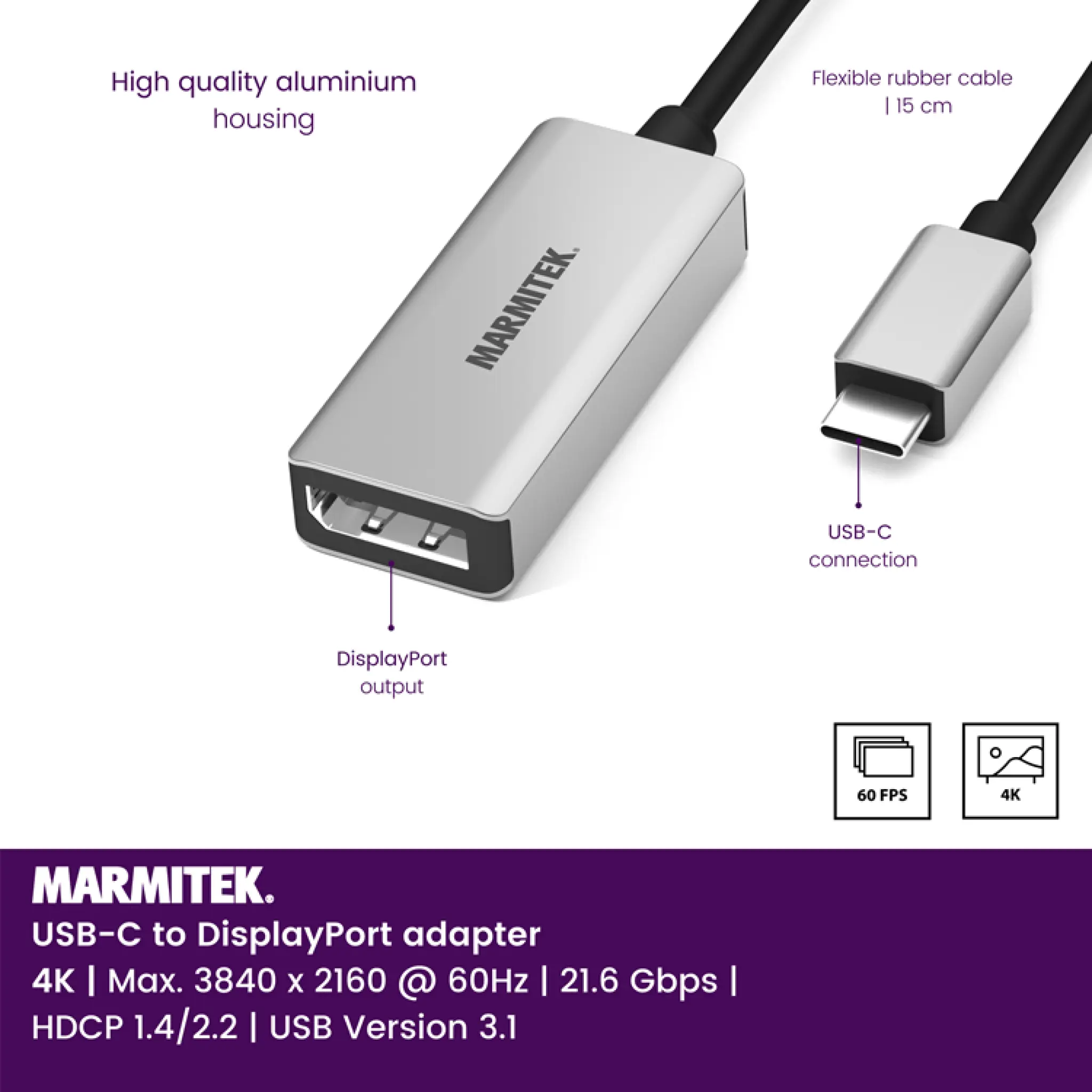 Marmitek USB-C to DisplayPort adapter. 0.15m