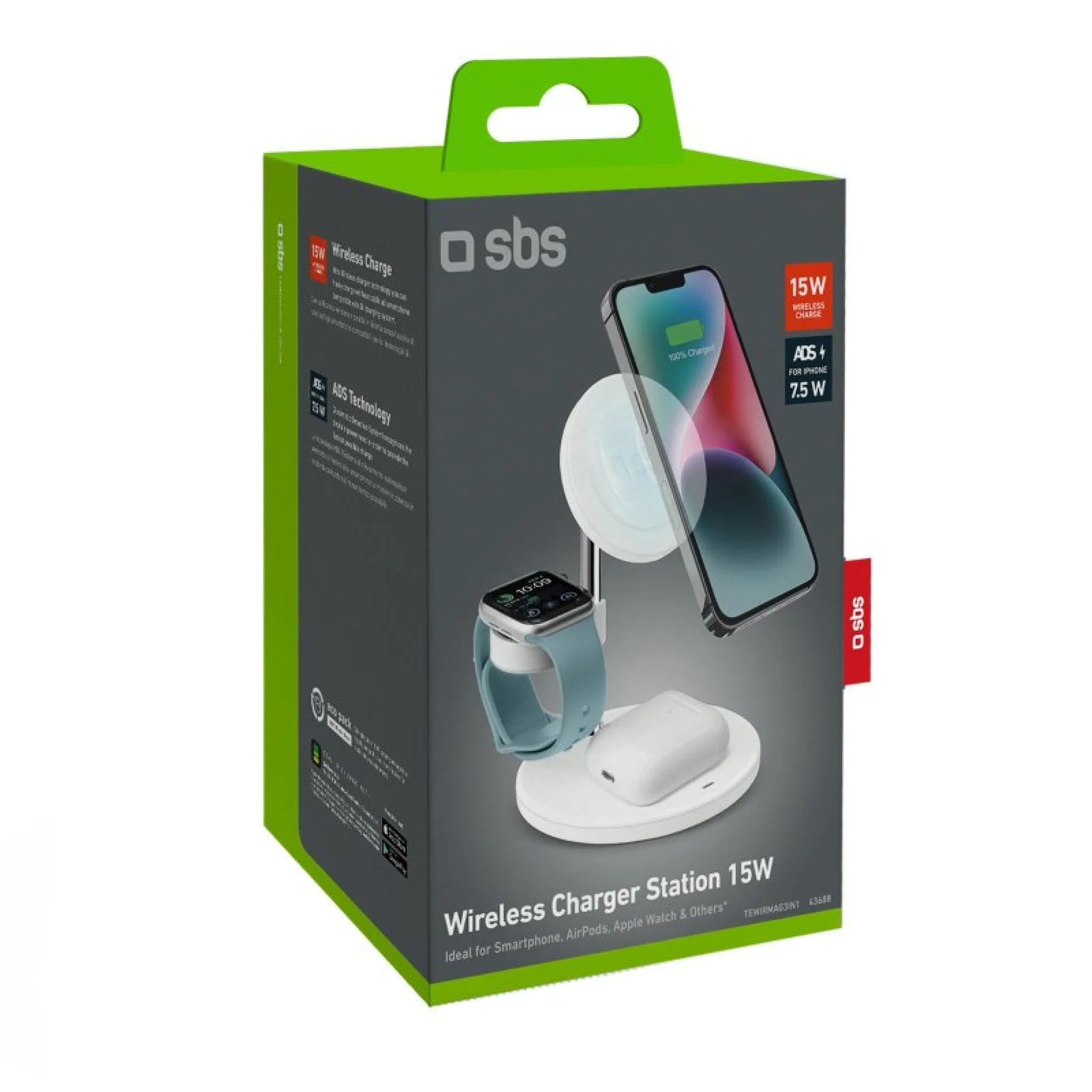 SBS 3-in-1 vertical wireless charging station. White