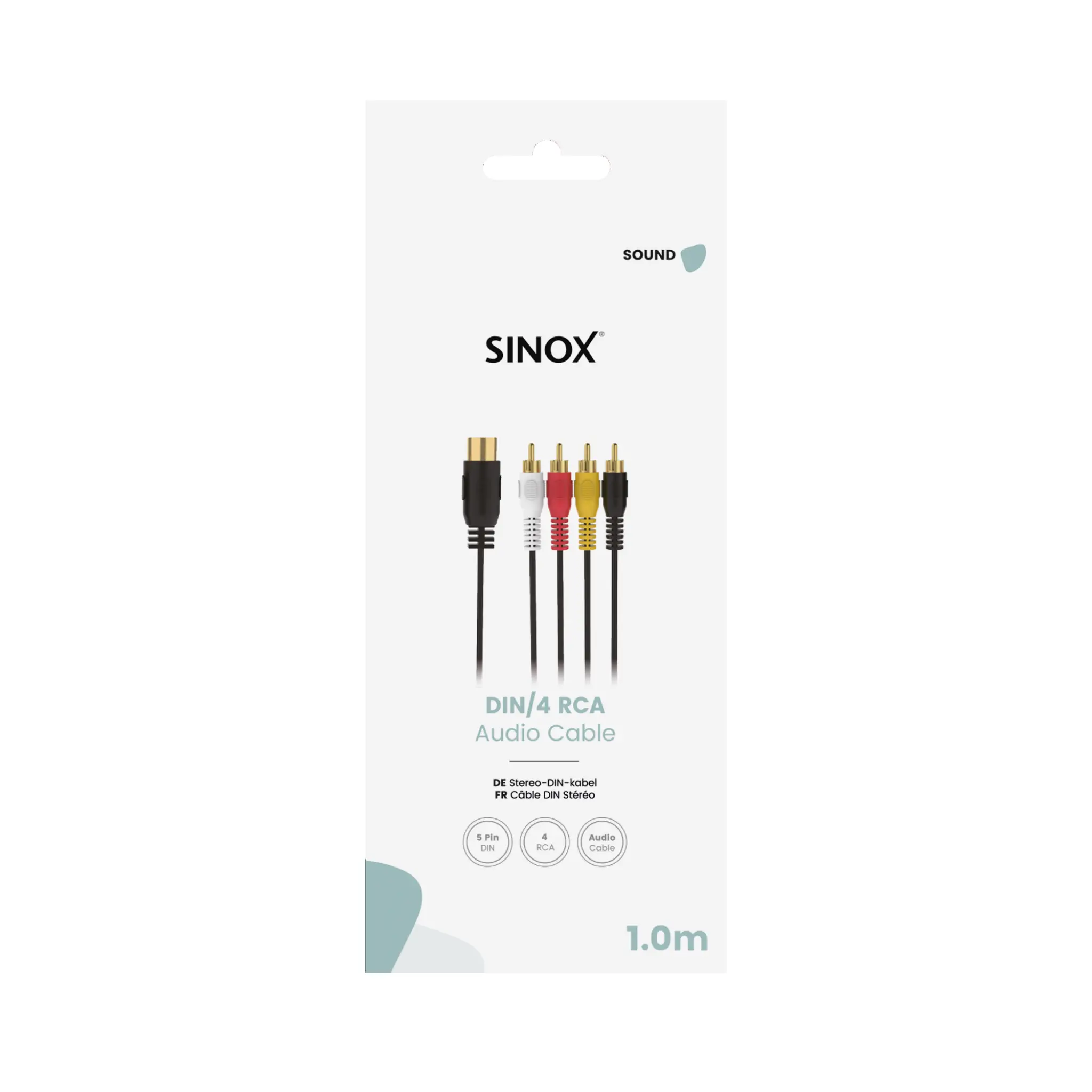 Sinox 5-pin DIN to 4 Phono Cable. 1m. Black
