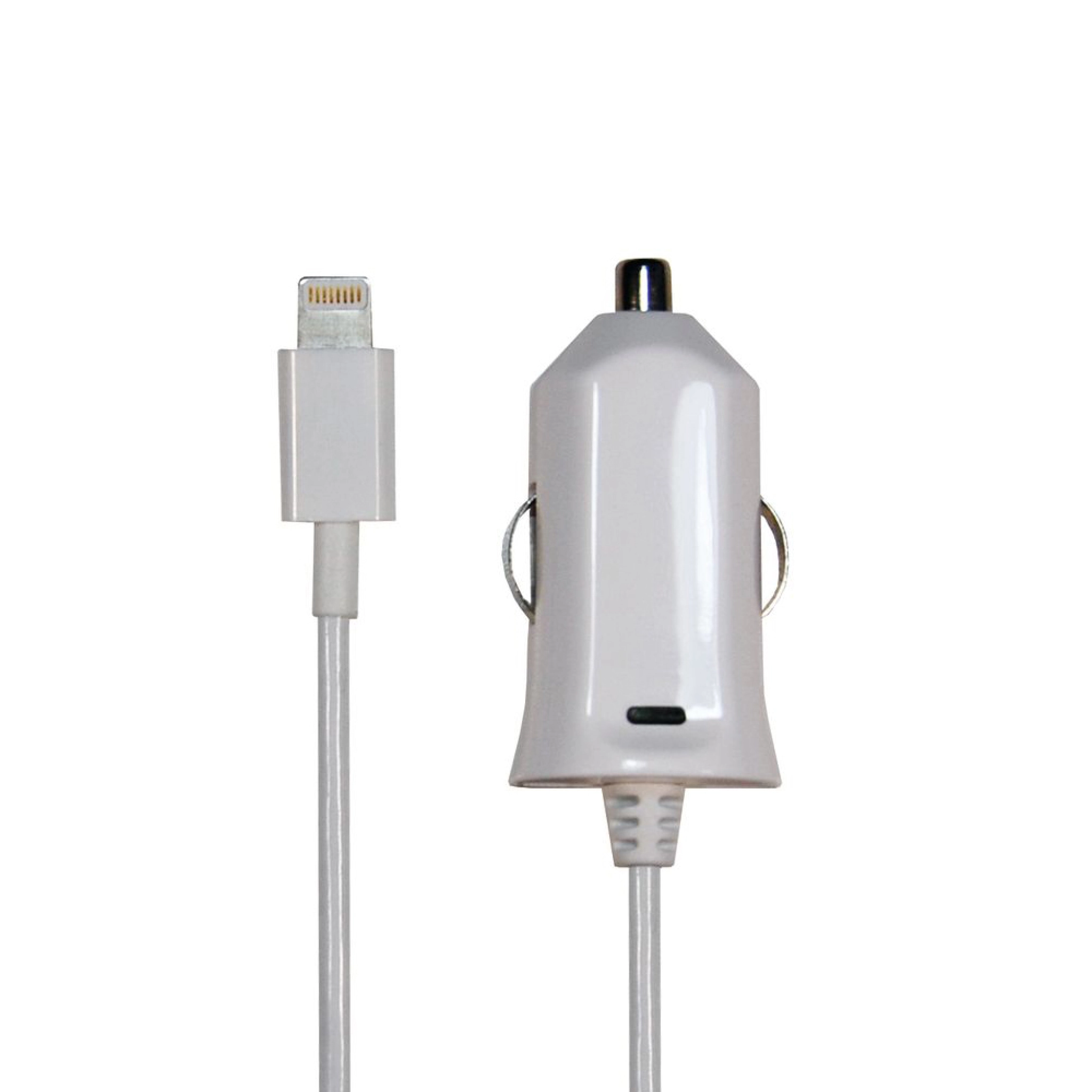 Sinox 12V Car Charger w/Lightning+MFI chip plug 2.4A. 1m. White