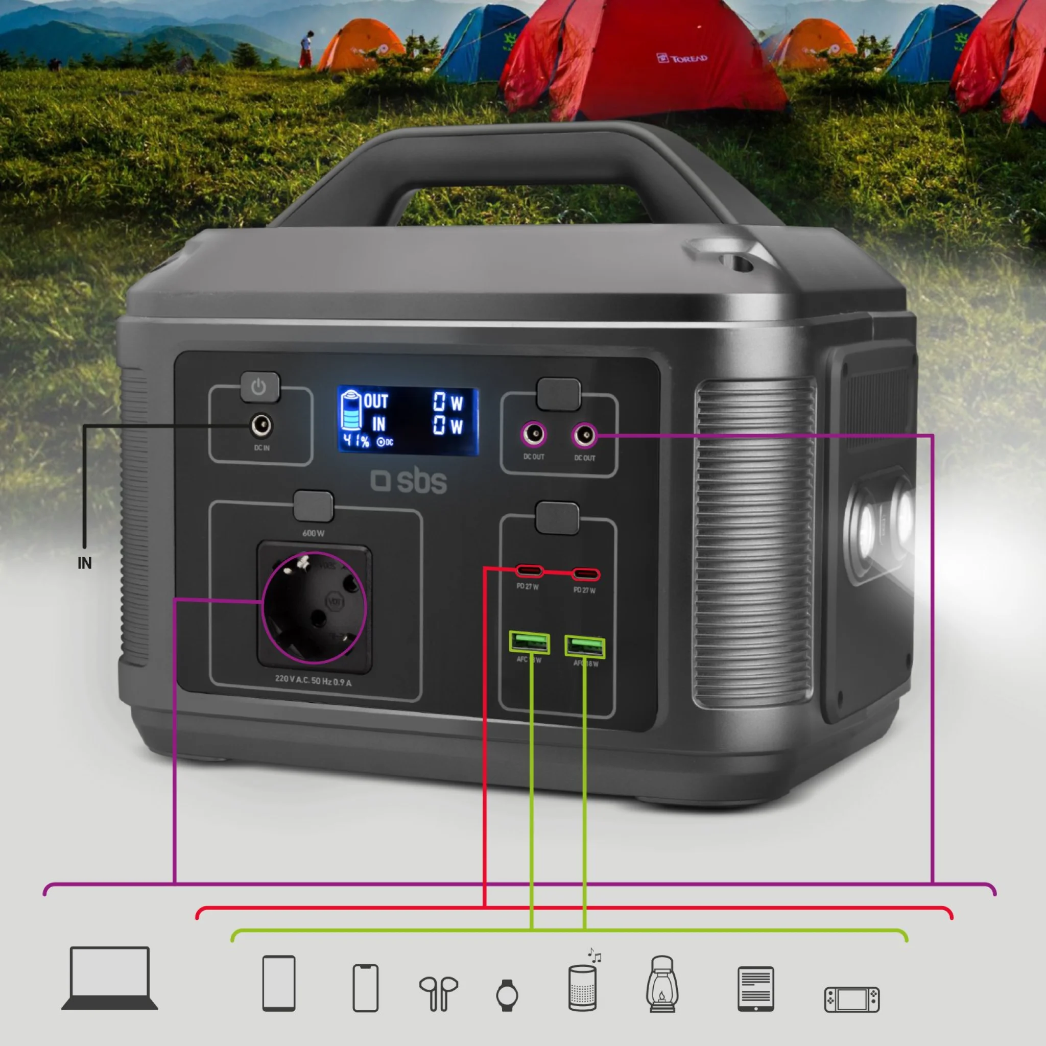 Sbs Portable 600W charging station. Black