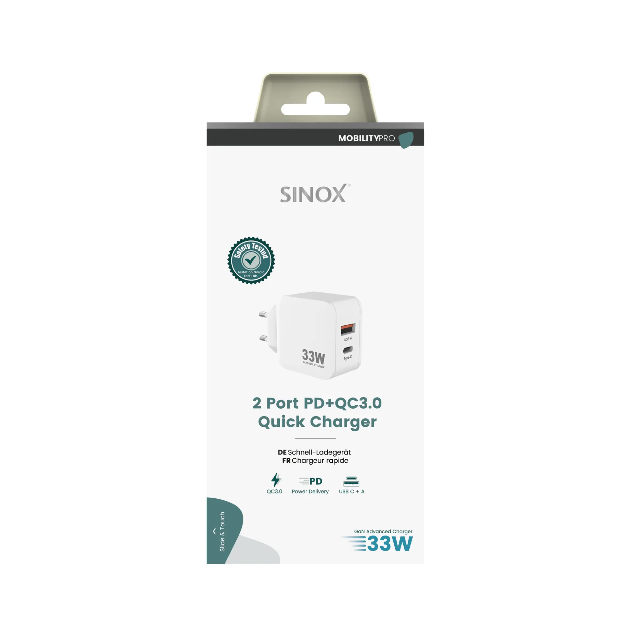 Sinox PRO Wall Charger USB-A+USB-C PD 33W. White
