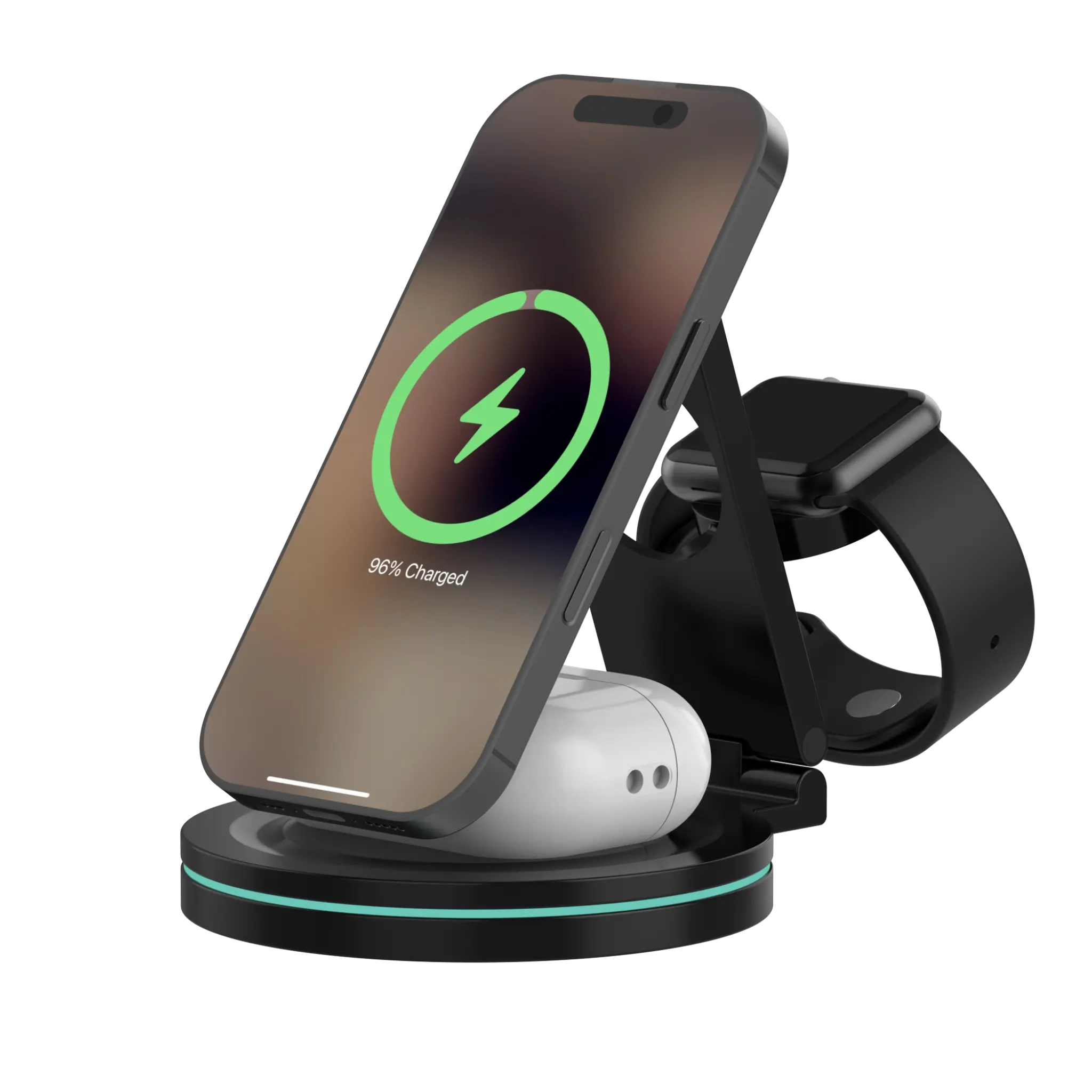 Sinox PRO 3-i-1 trådløs 15W opladerstand. Sort