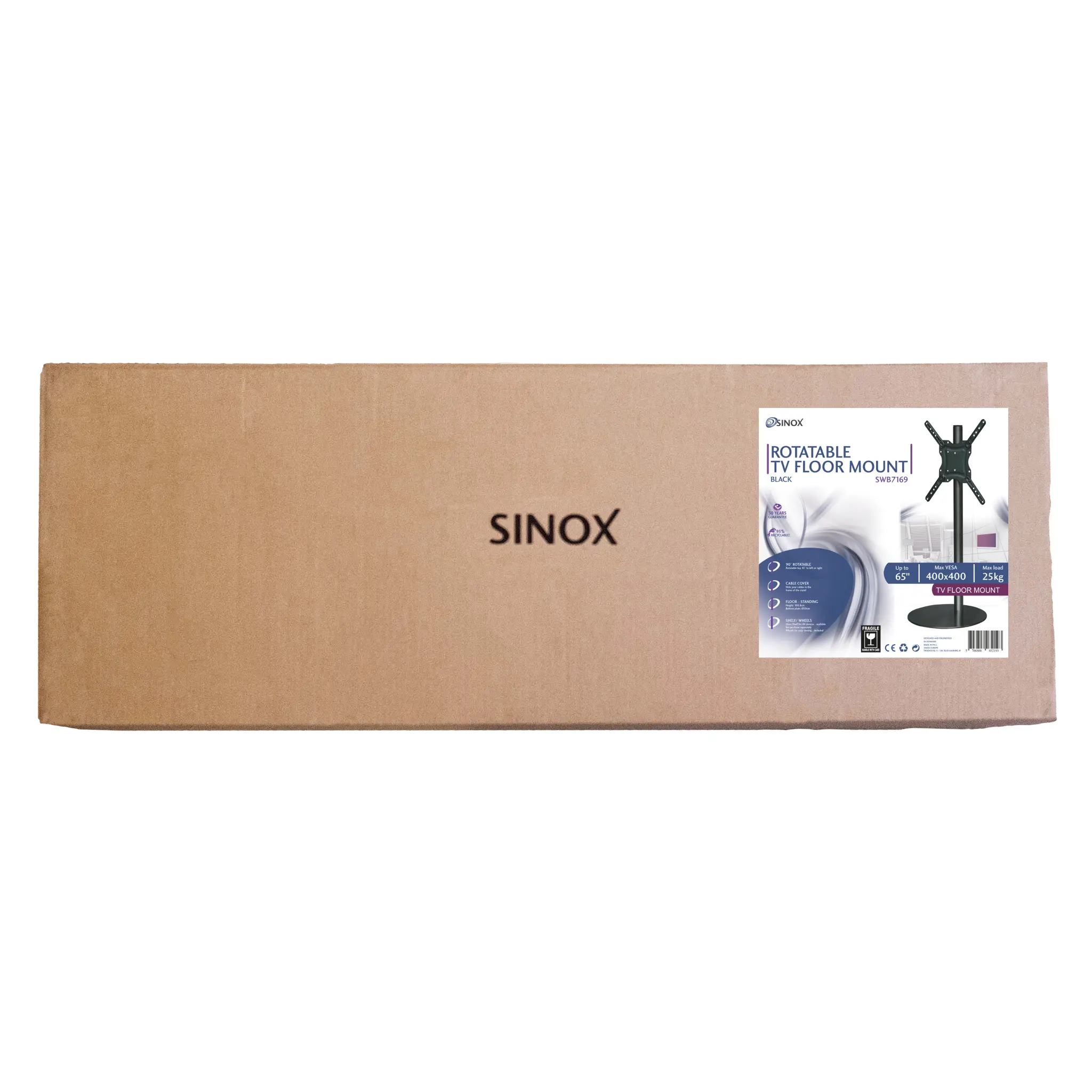 Sinox StandView TV Floor Mount with wheels and rotatable top. 26"-65". Matte black
