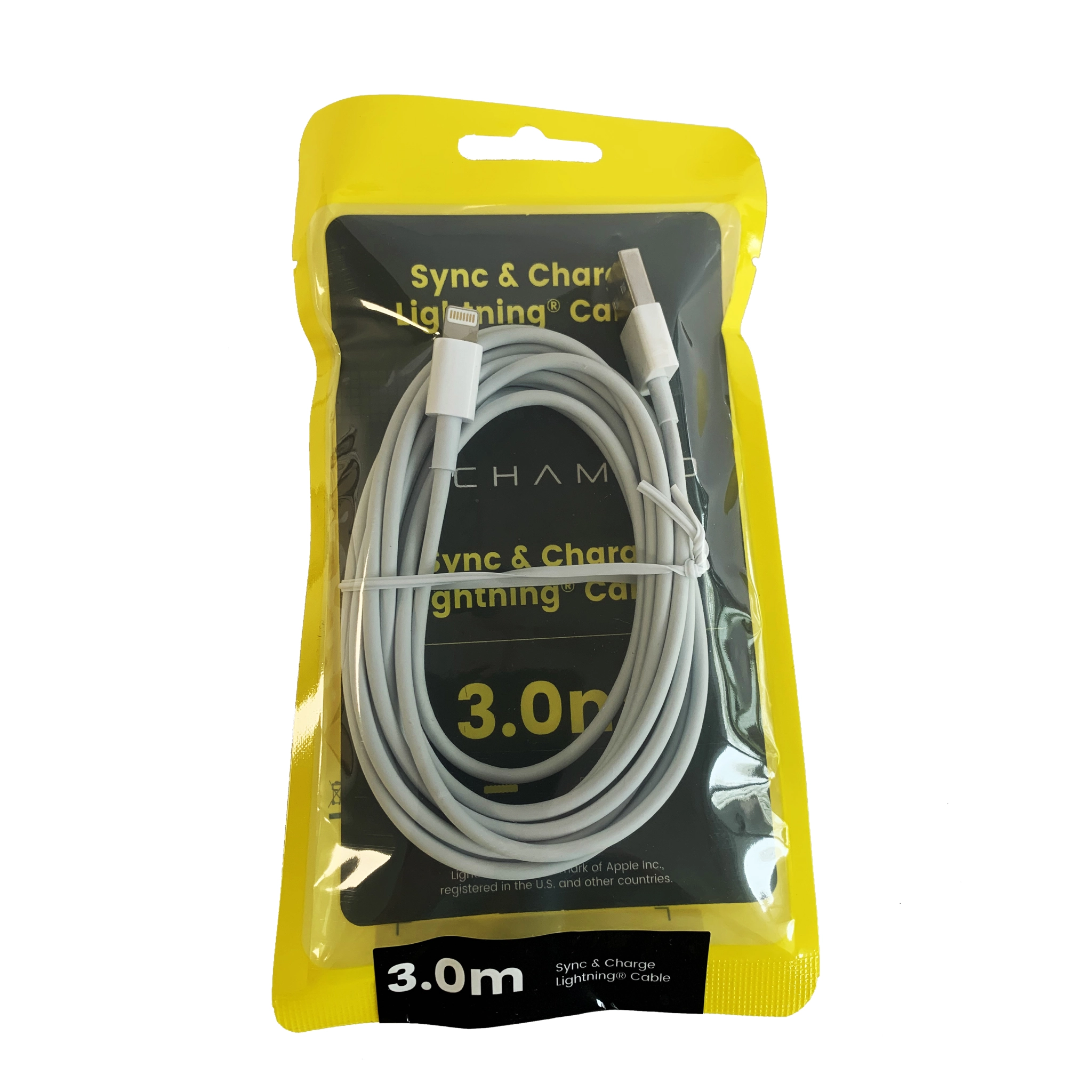 Techammo Lightning kabel. 3m. Hvid