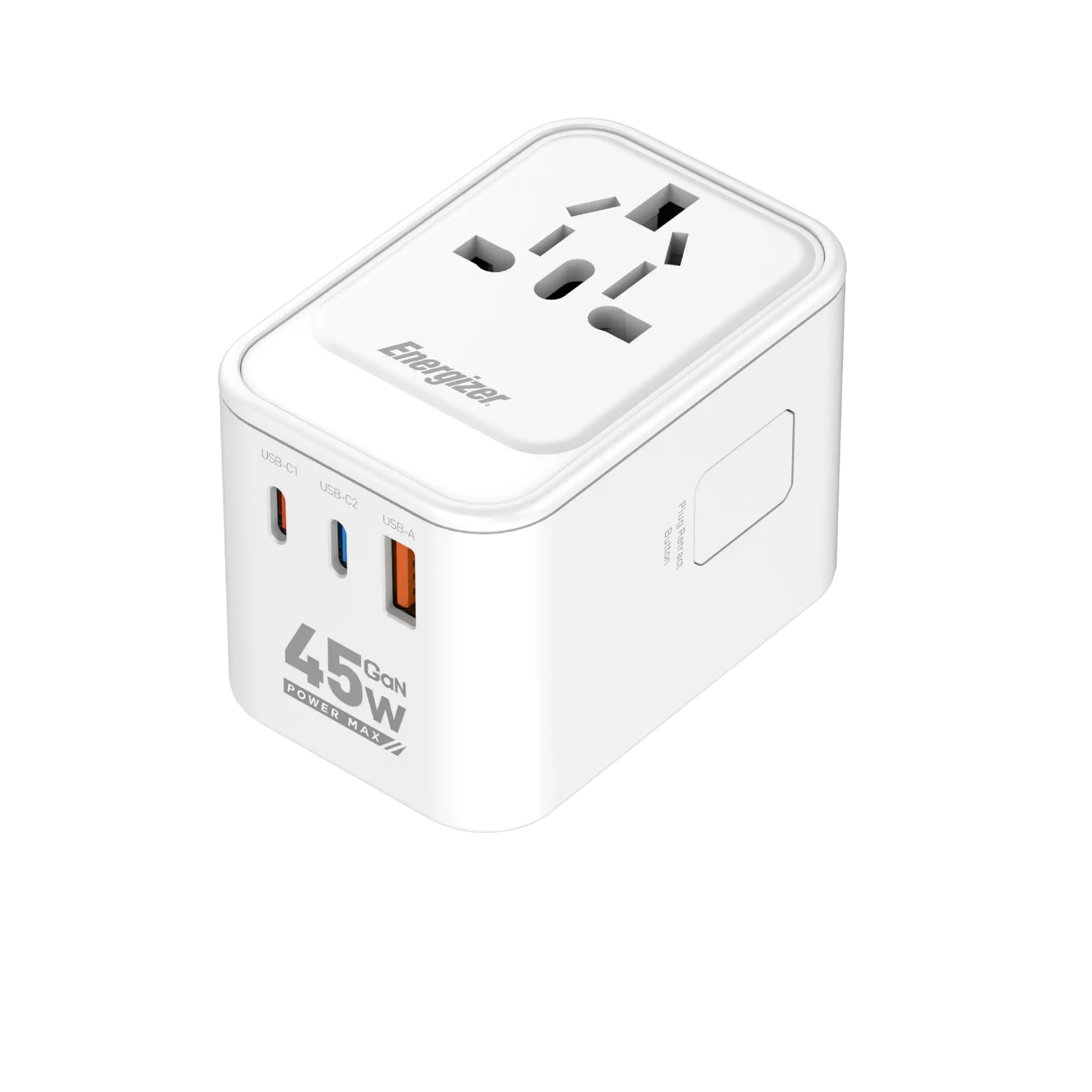Energizer 45W Dual USB-C & USB-A Travel Charger. White