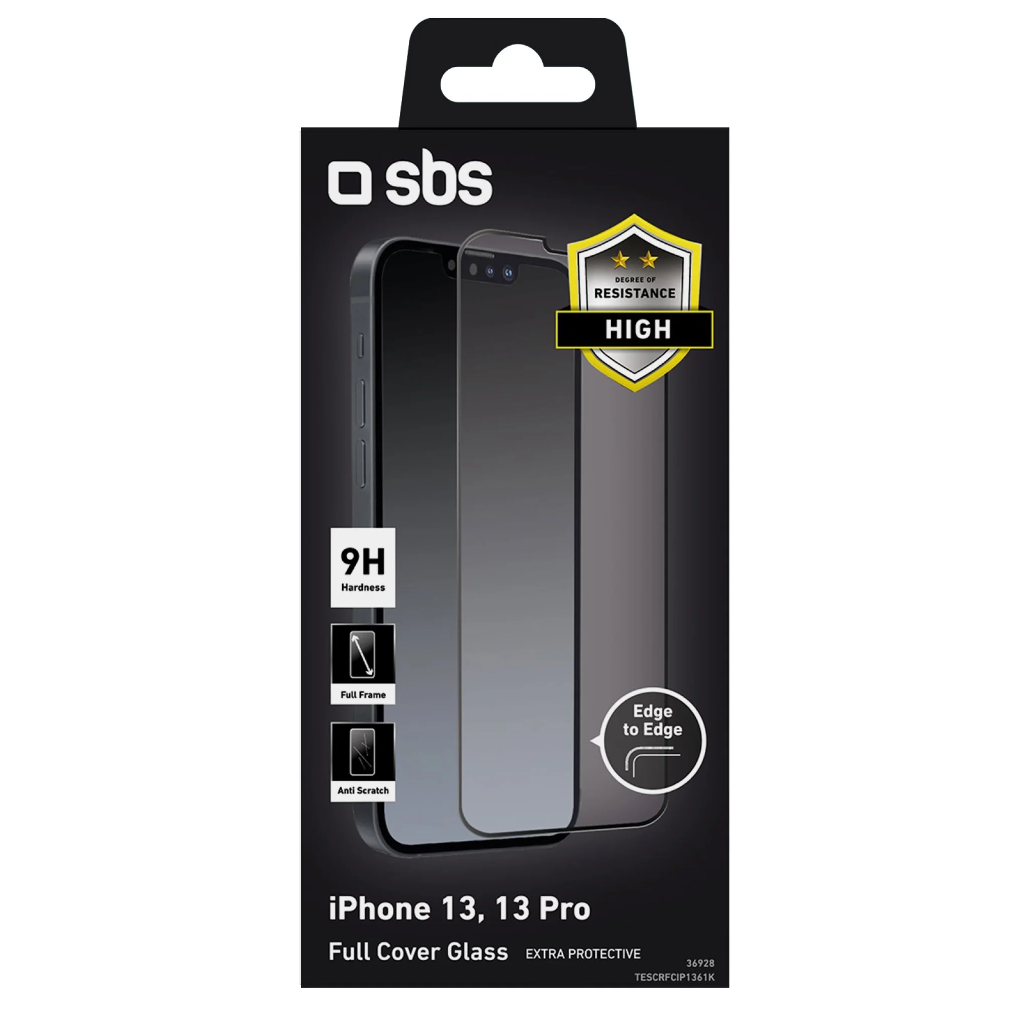 SBS beskyttelsesglas til iPhone 14 / 13 / 13 Pro®. Sorte kanter