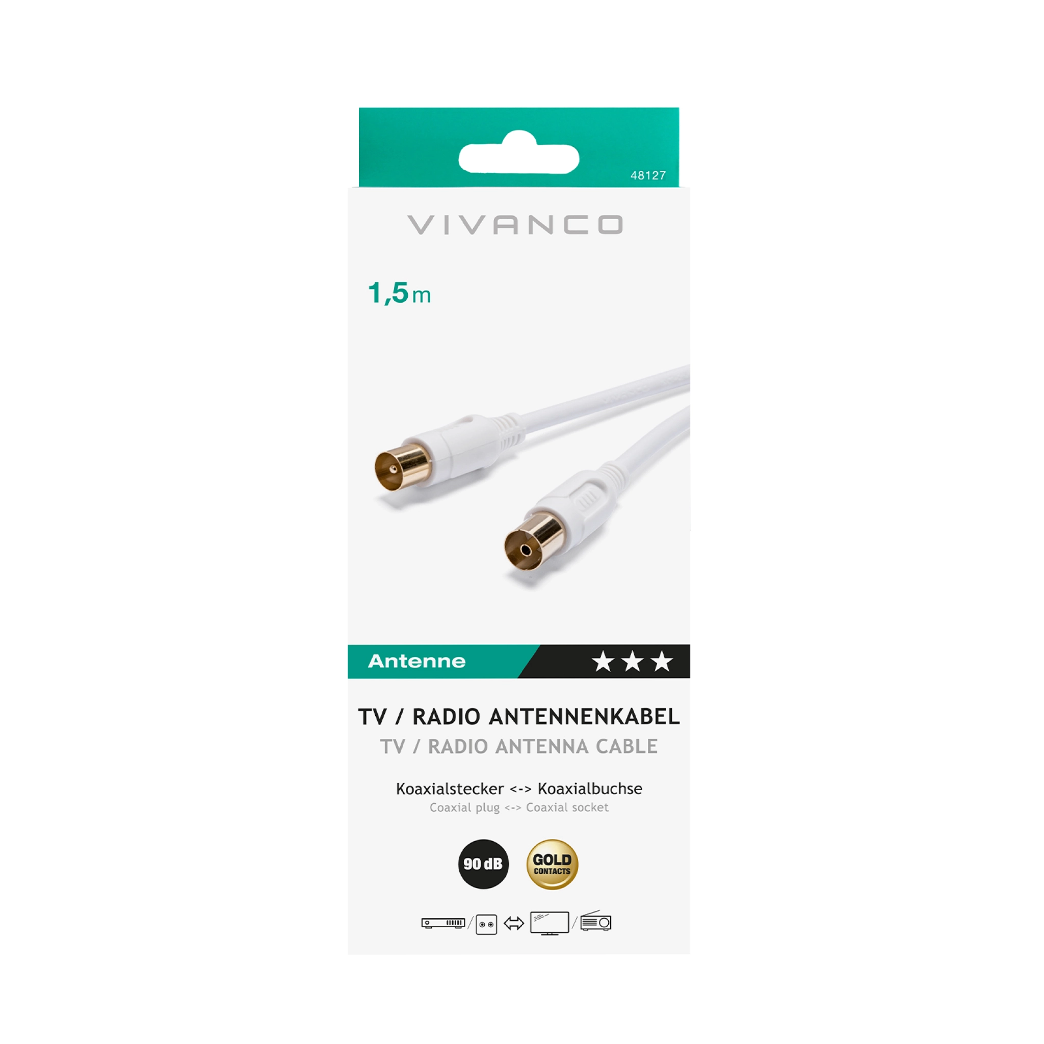 Vivanco koaksialt antennekabel med ferrit, 90dB