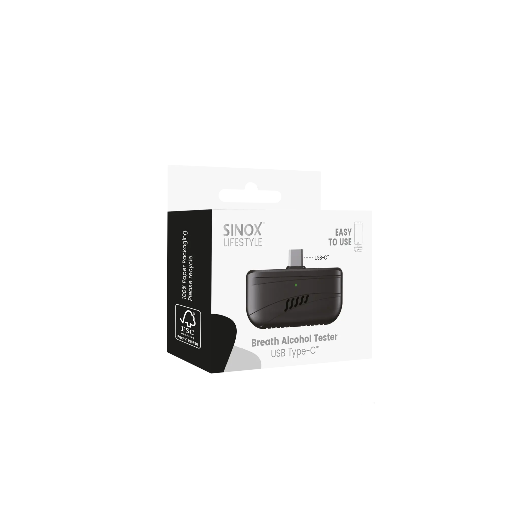 Sinox Mini Alkoholtester USB-C. Sort