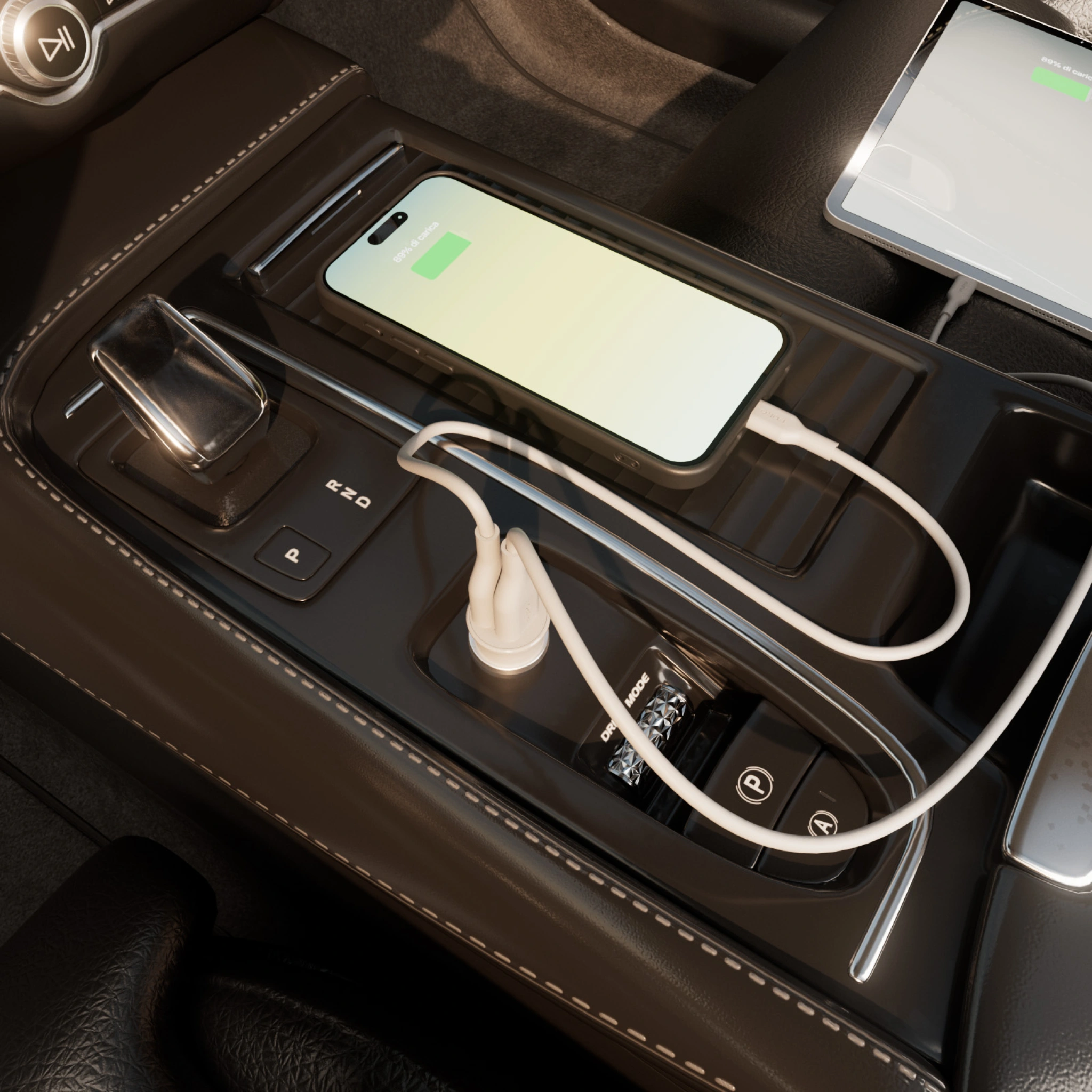 PURO Pro Lite car charger with 2 USB-A ports. White