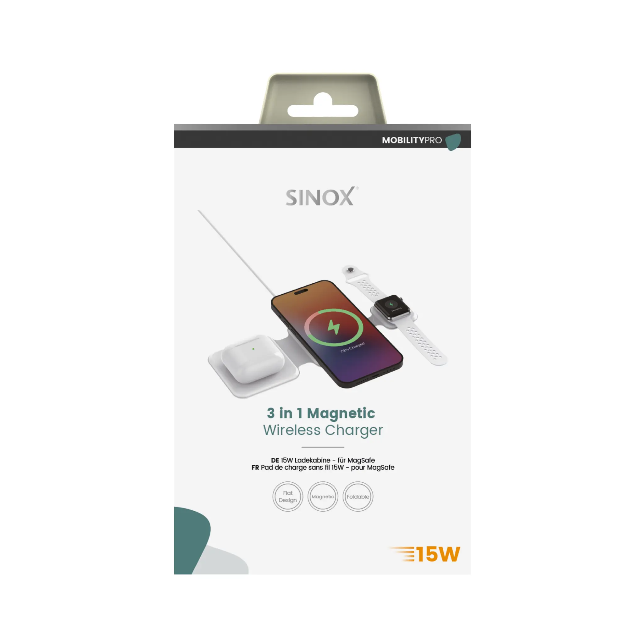 Sinox PRO 3-in-1 Wireless 15W Charger. 1m. White