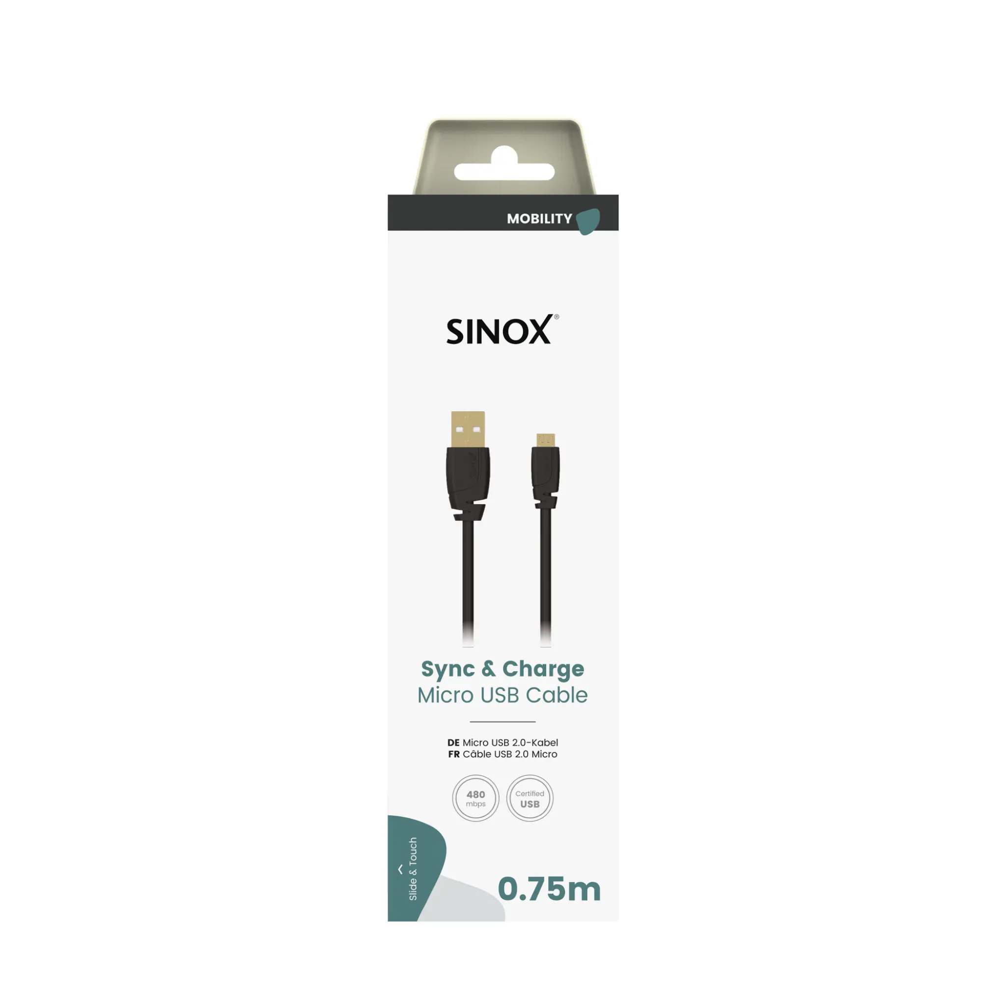 Sinox Micro USB Cable. 0.75m. Black