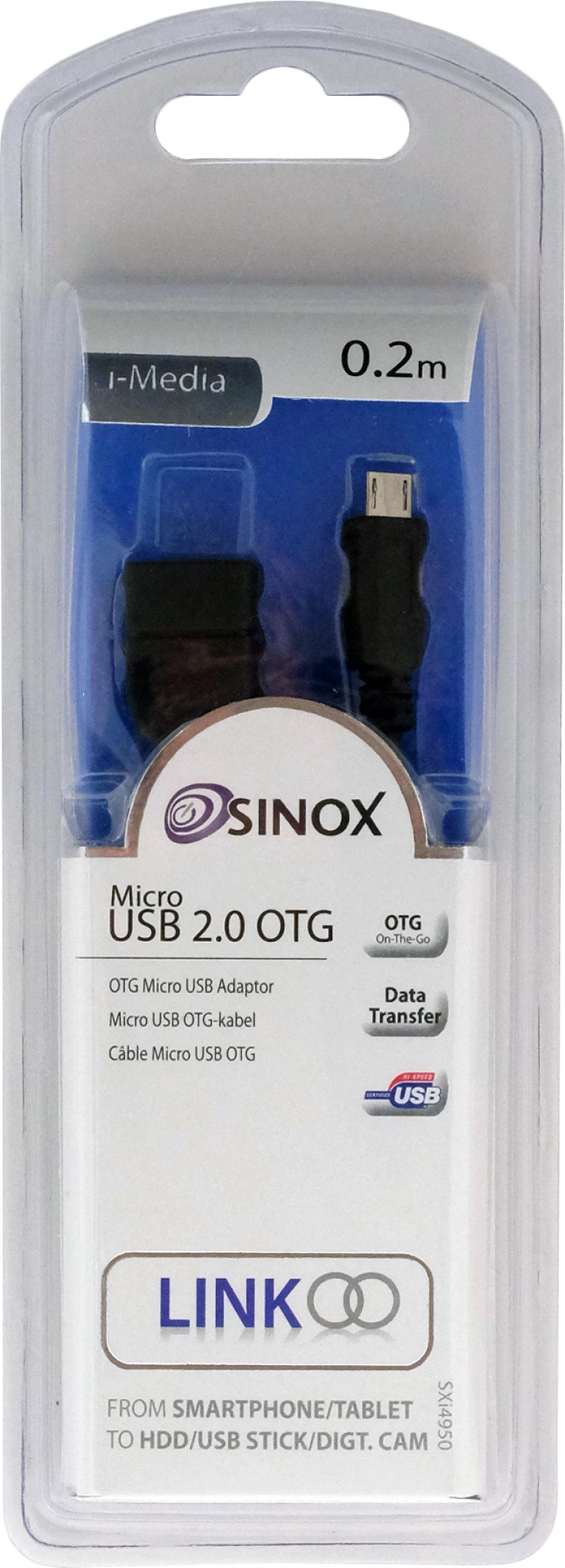 Sinox Micro USB OTG Adaptor. 0.2m. Black