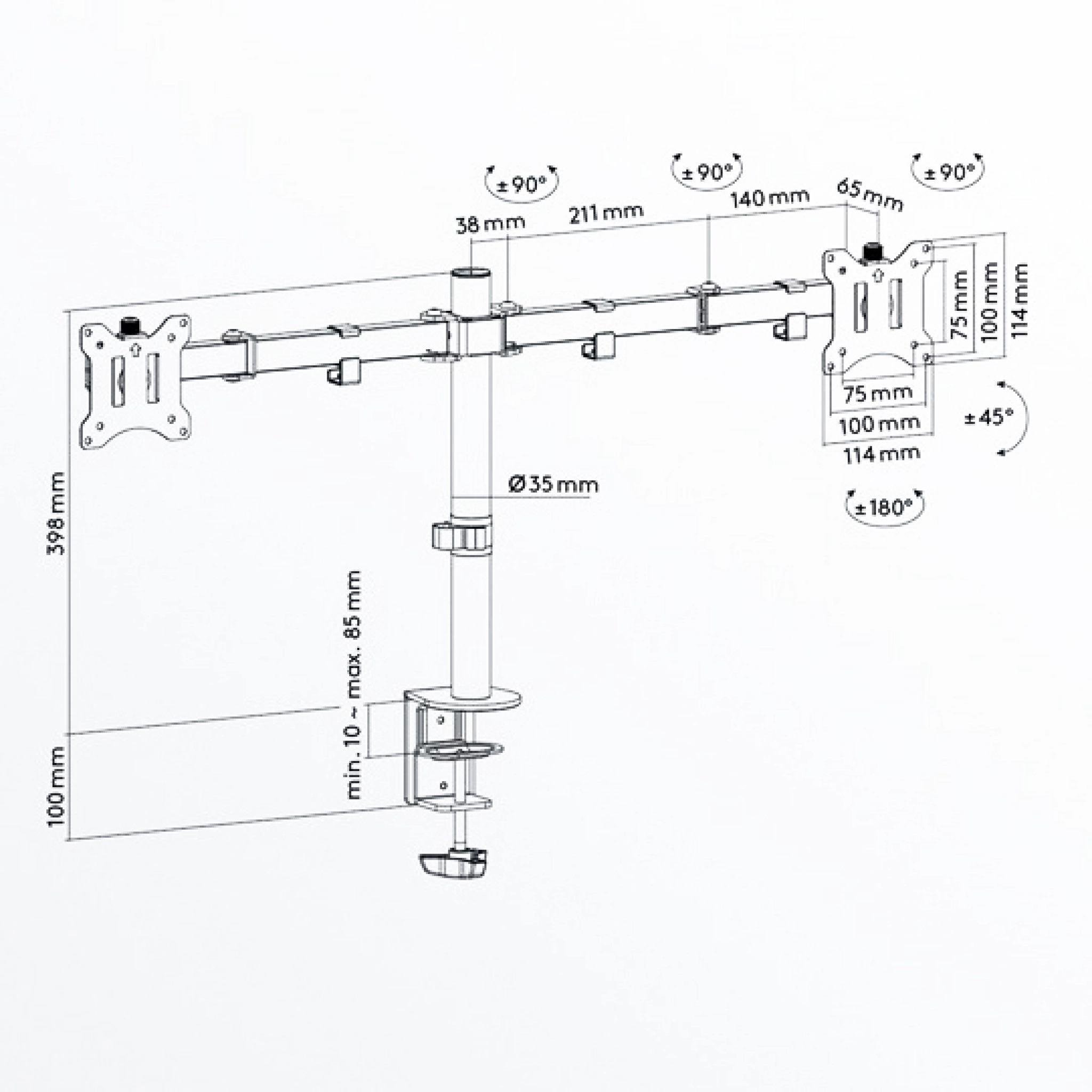 Sinox Office Dual Monitor Desk Mount. Up to 32". Black