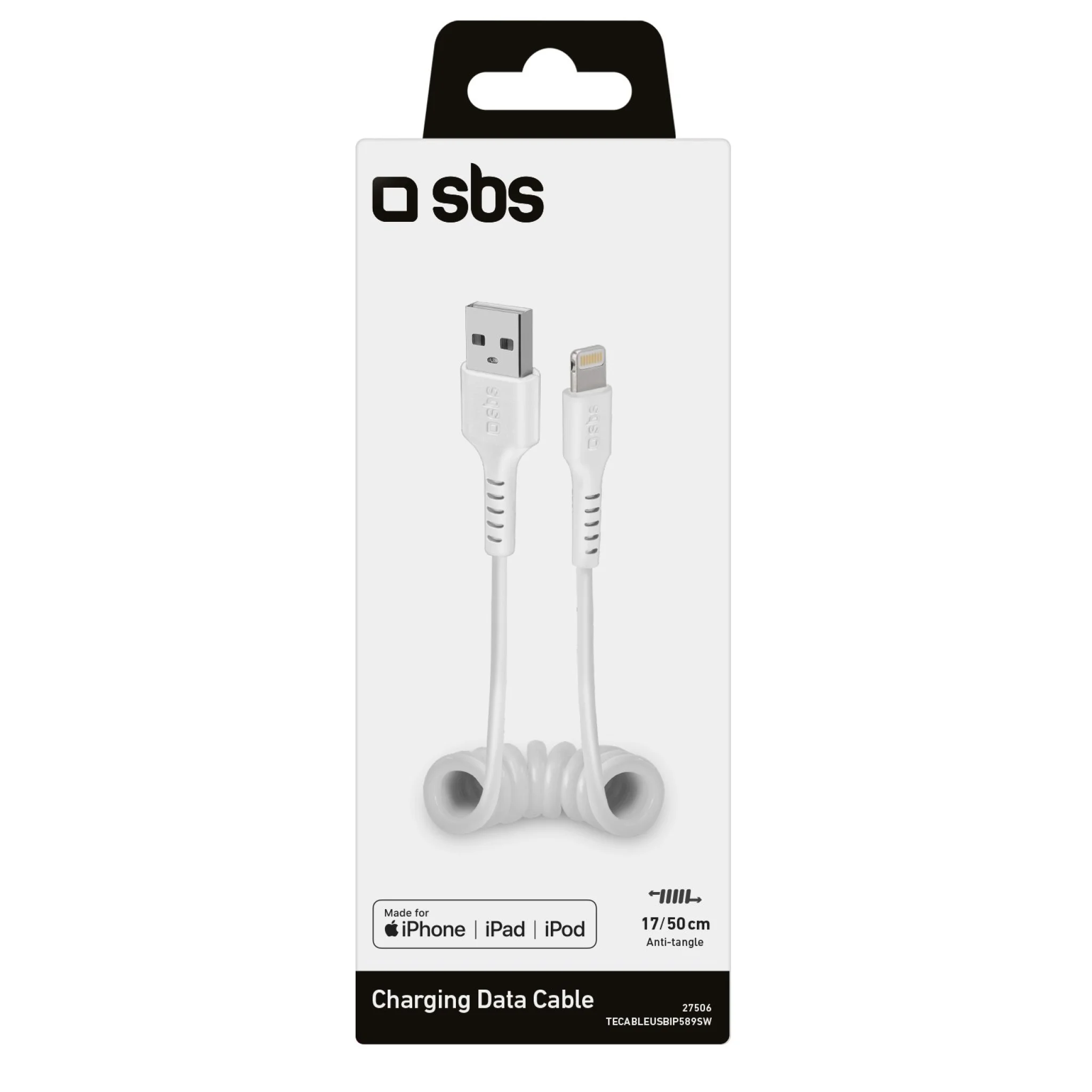 SBS Lightning Coiled Cable. 17-50cm. White