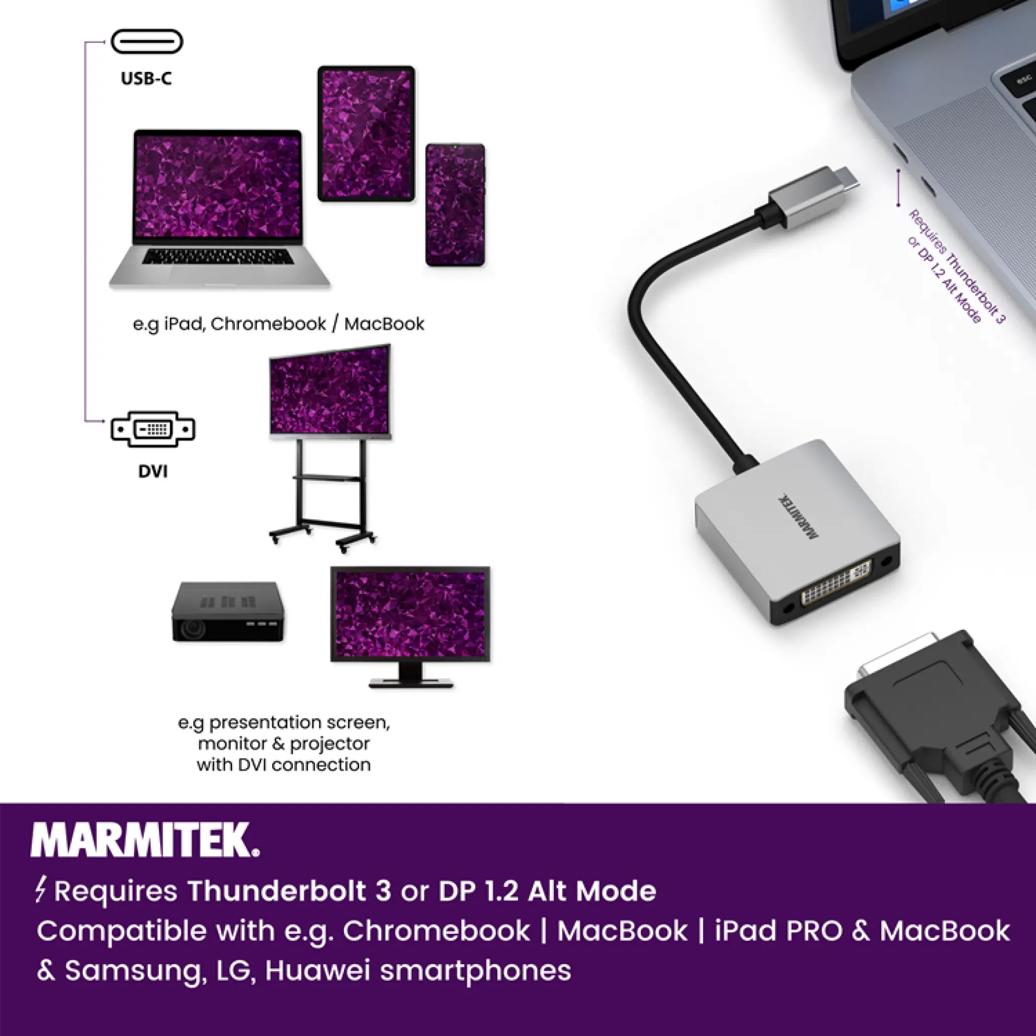 Marmitek USB-C to DVI adapter. 0.15m