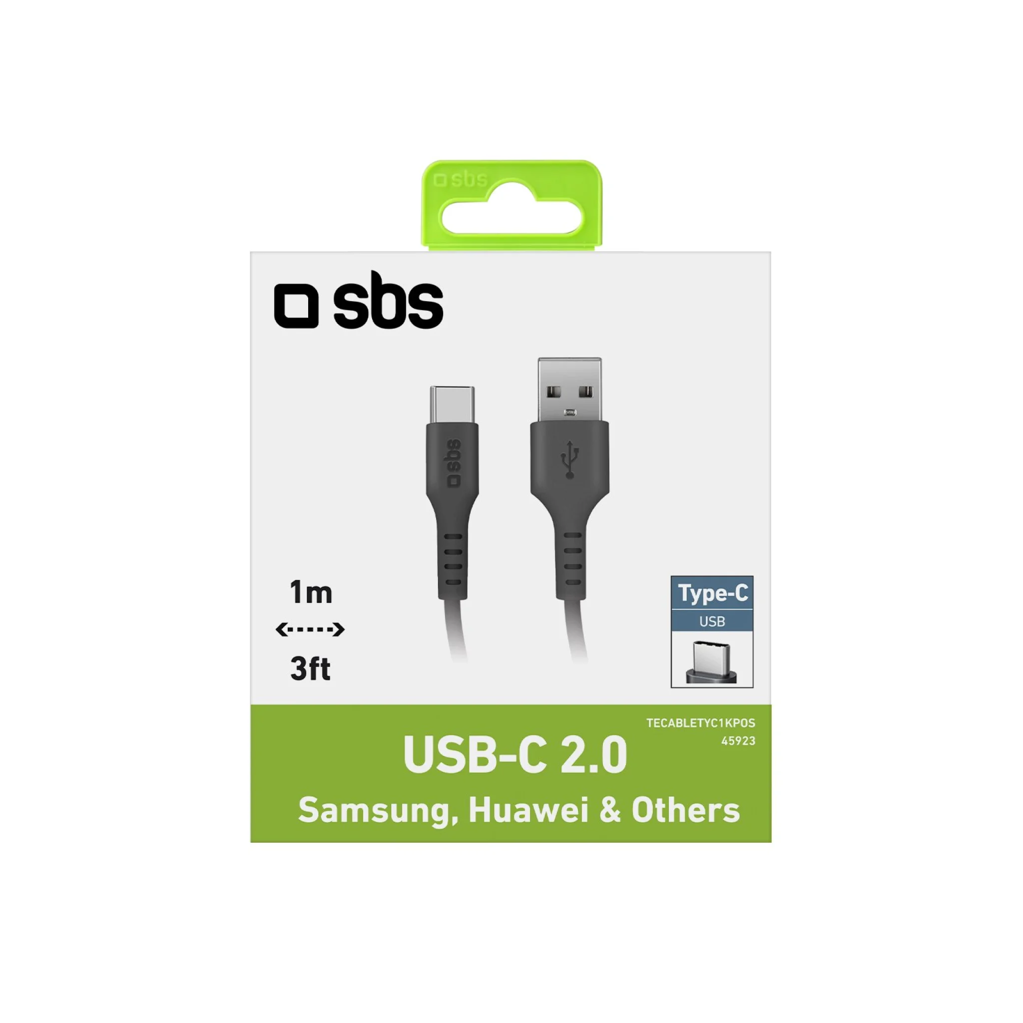 SBS Data and Charging Cable USB 2.0 - USB C. 1m. Black