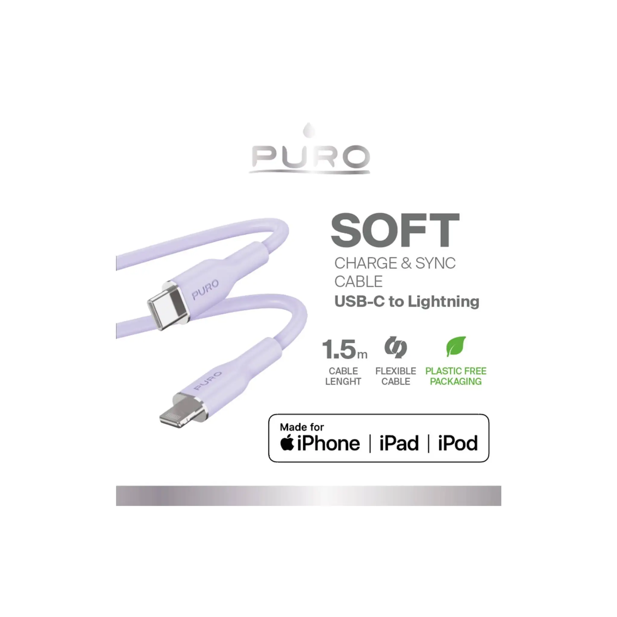 PURO Power And Data Sync SOFT Cable From USB-C To Lightning 1,5m