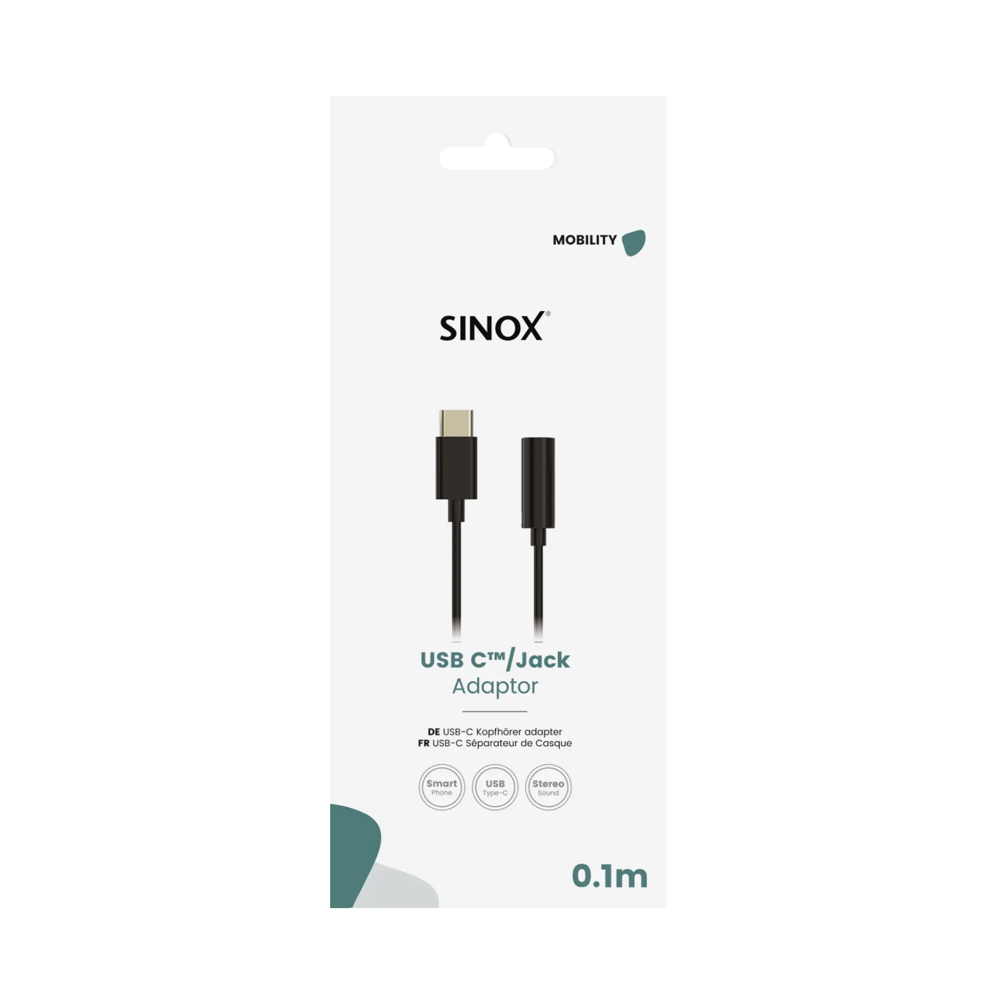 Sinox Adaptor USB C - Mini Jack. 0.15m. Black
