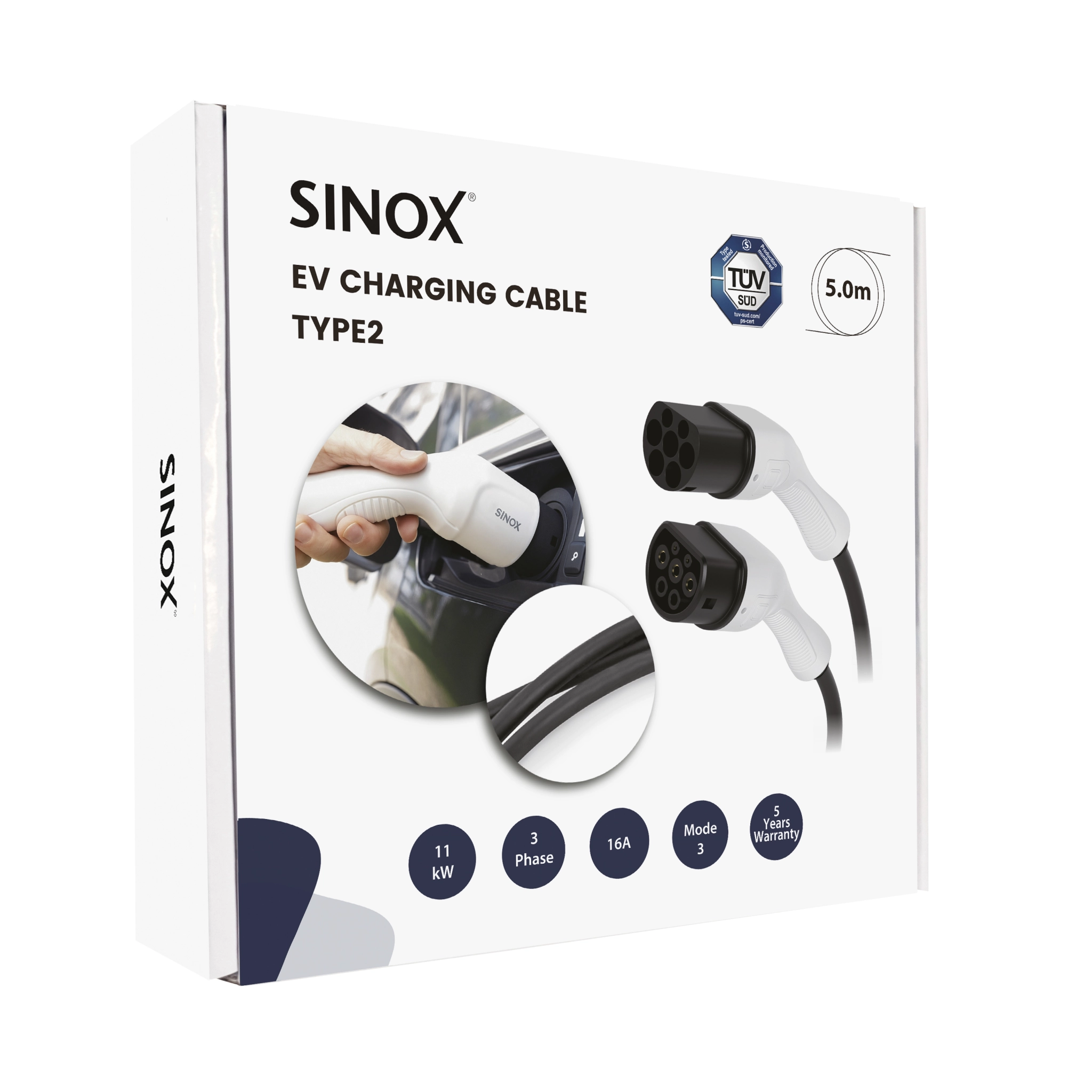Sinox EV Charging Cable Mode 3. 16A 3 phases. 5m. Black