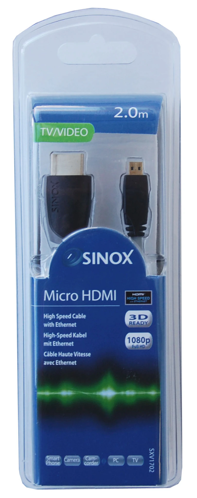 Sinox High Speed Micro HDMI™ Cable. 2m. Grey/black