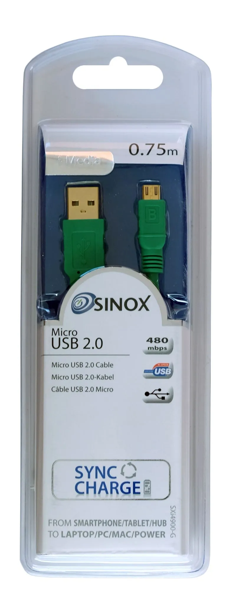 Sinox Micro USB Cable. 0,75m. Green