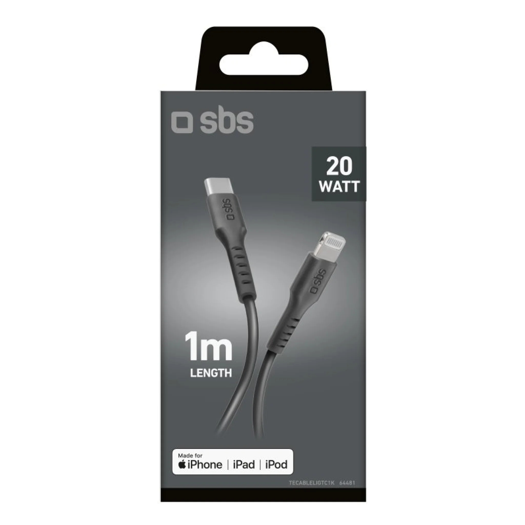 SBS USB-C - Lightning cable for data and charging. Black