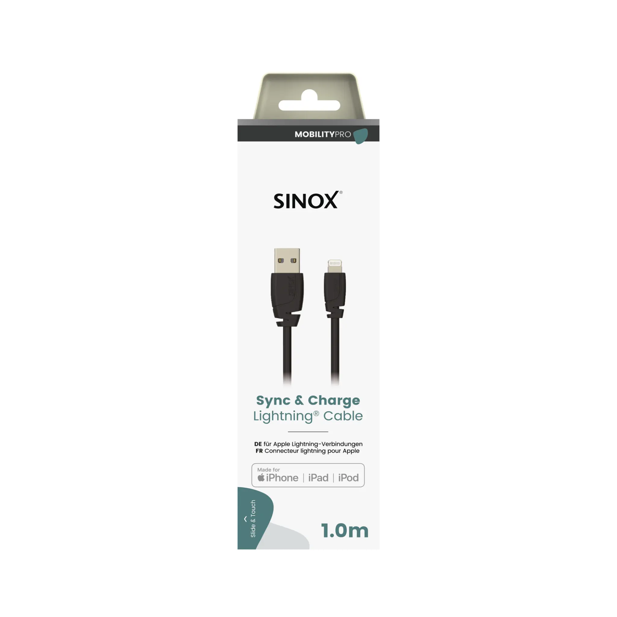 Sinox PRO Lightning Cable with Original Apple™ Chip. 1m. Black