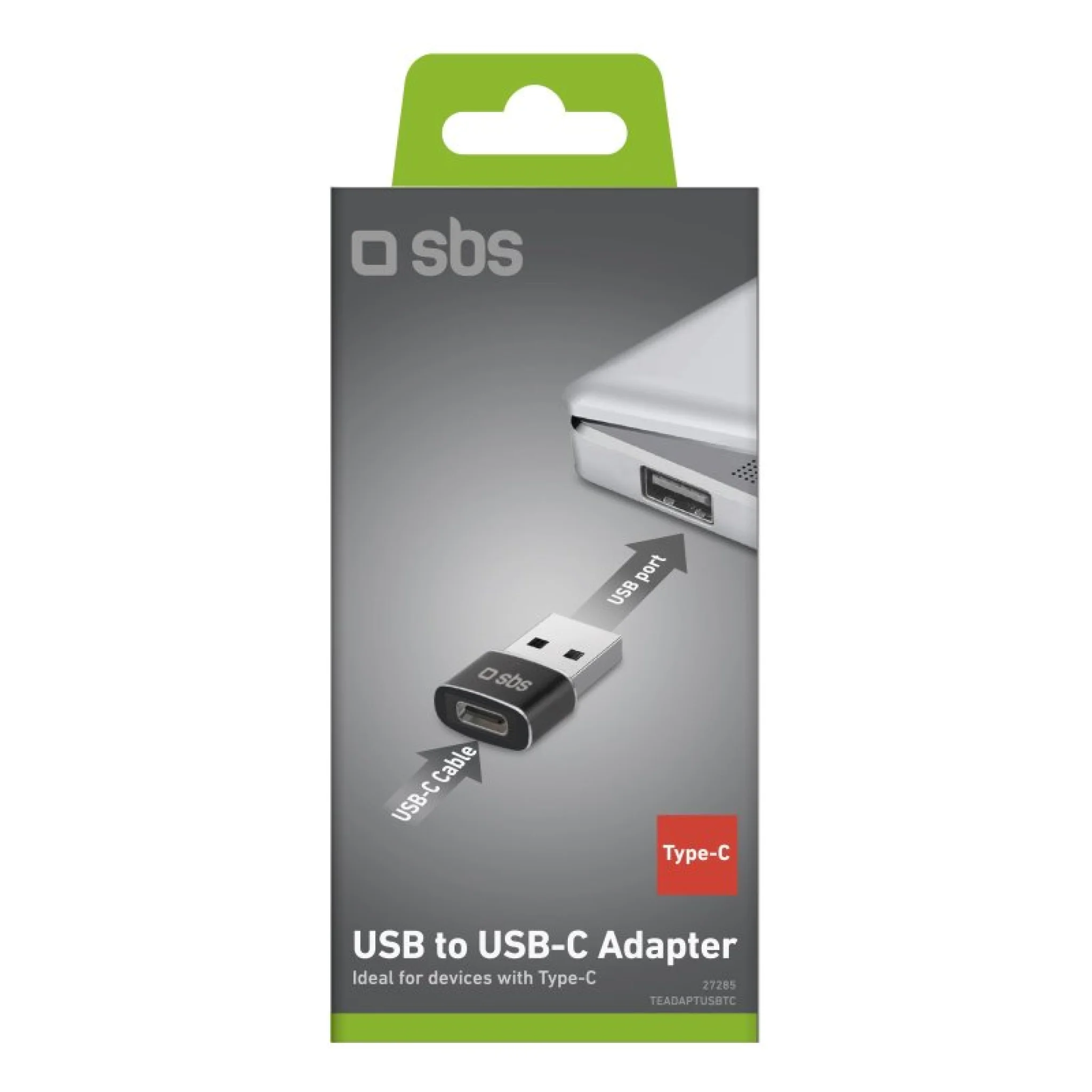 SBS USB-han til USB-C-hun-adapter. Sort