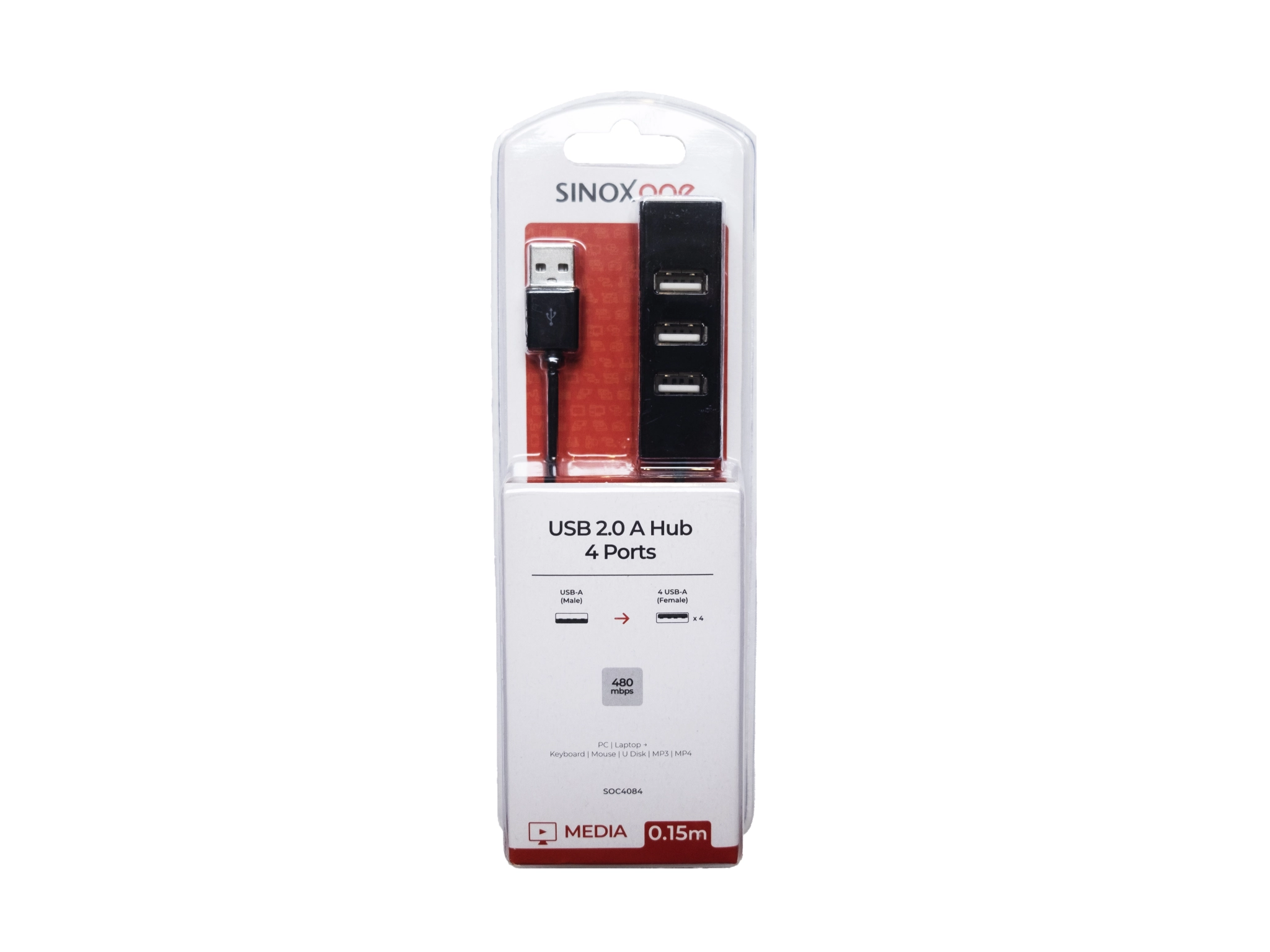 Sinox One USB 2.0 4-port. 0.15m. Black