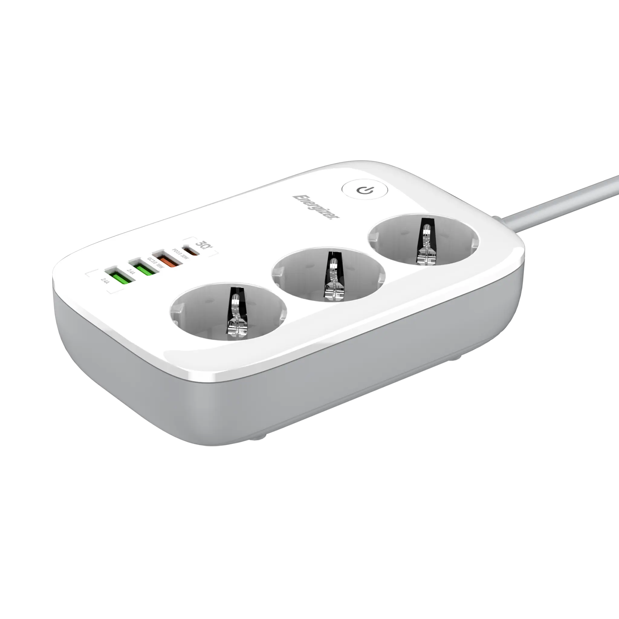 Energizer WiFi-Controlled Power Strip with 30W PD. White
