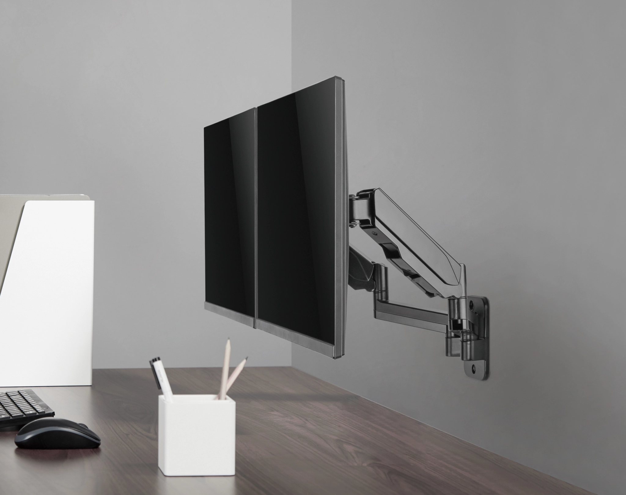 Sinox Office Dual Monitor Wall Mount with Gas Spring. Up to 32". Black