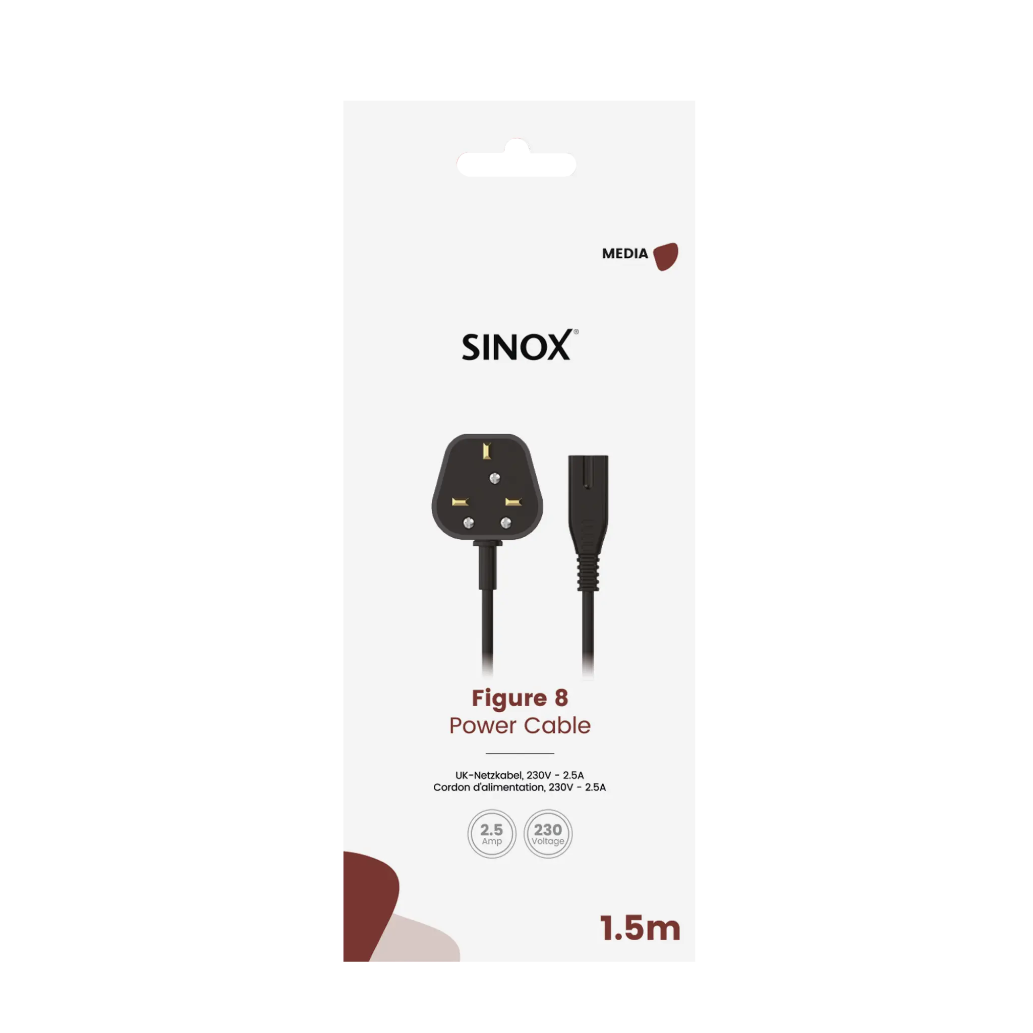 Sinox 8-figure cable with UK plug. 1.5m. Black
