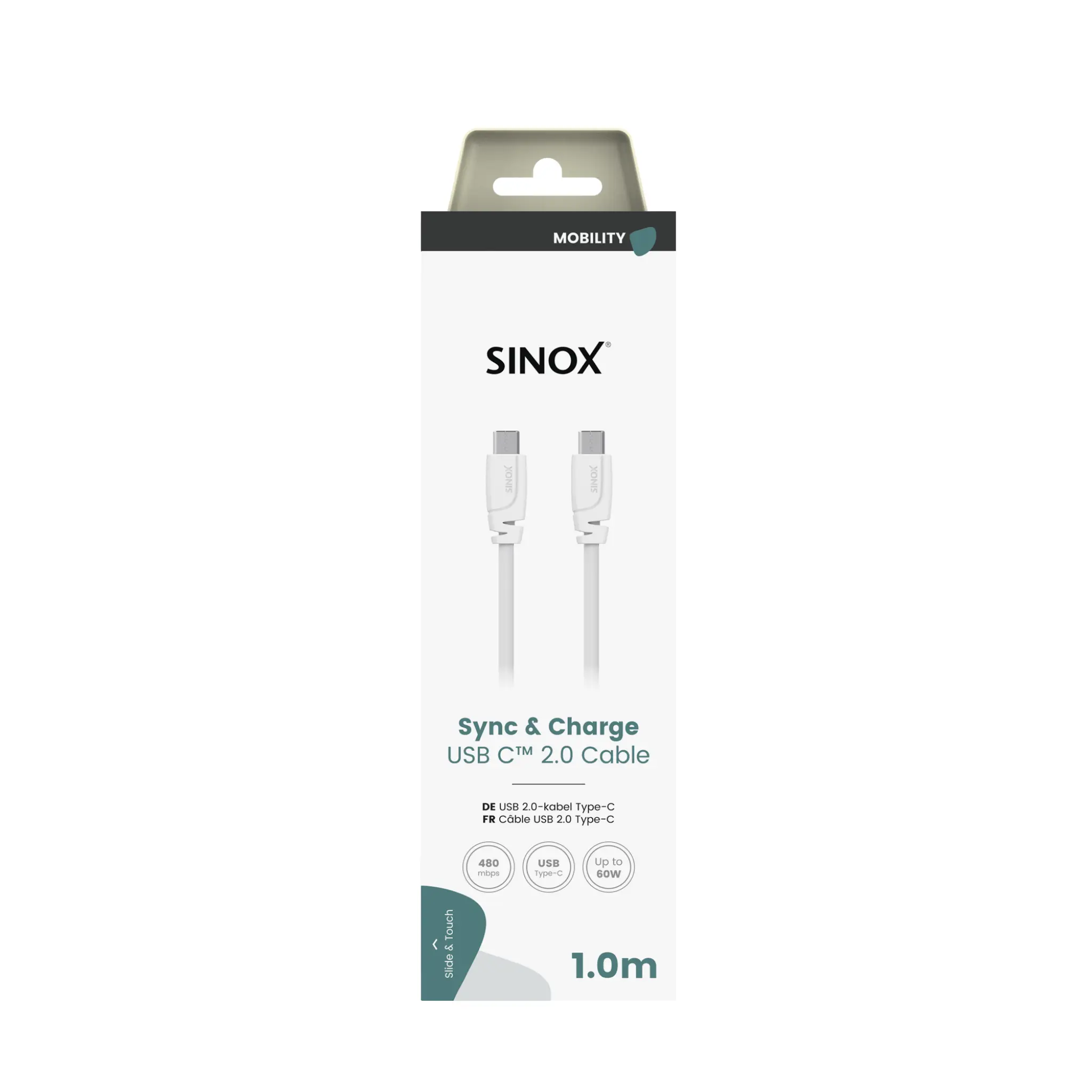 Sinox USB C 2.0 Cable. 1m. White
