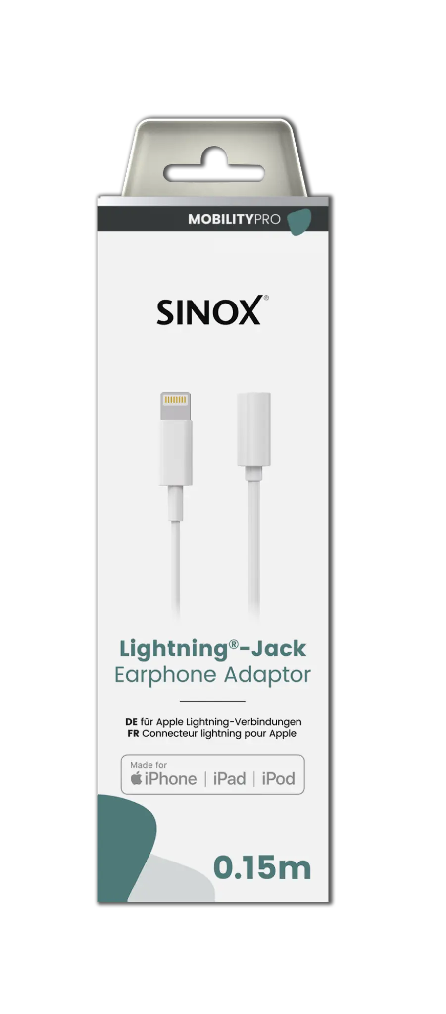 Sinox PRO Lightning to Jack adaptor with original Apple™ chip. 0.15m. White
