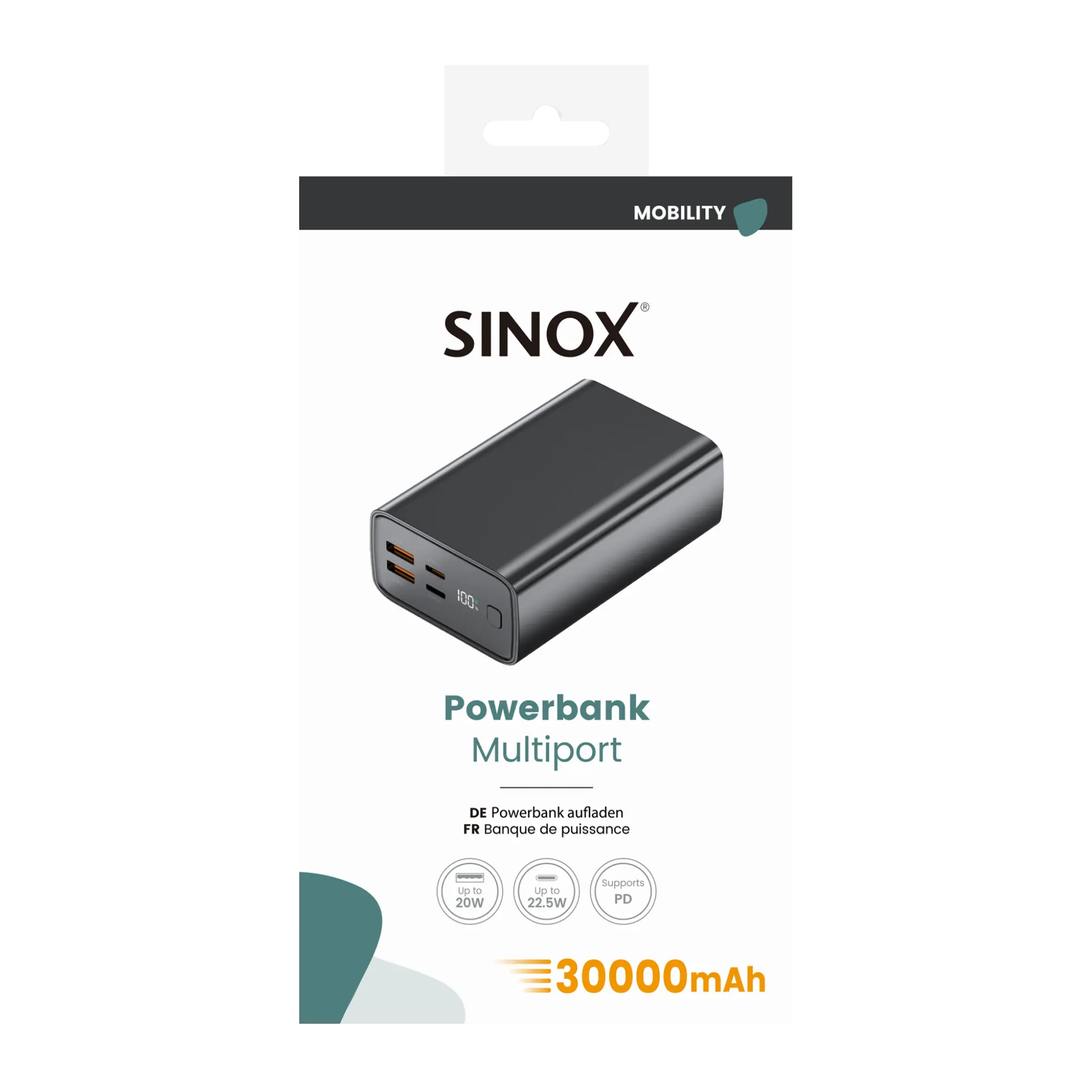 Sinox Power Bank 30000 mAh. Sort