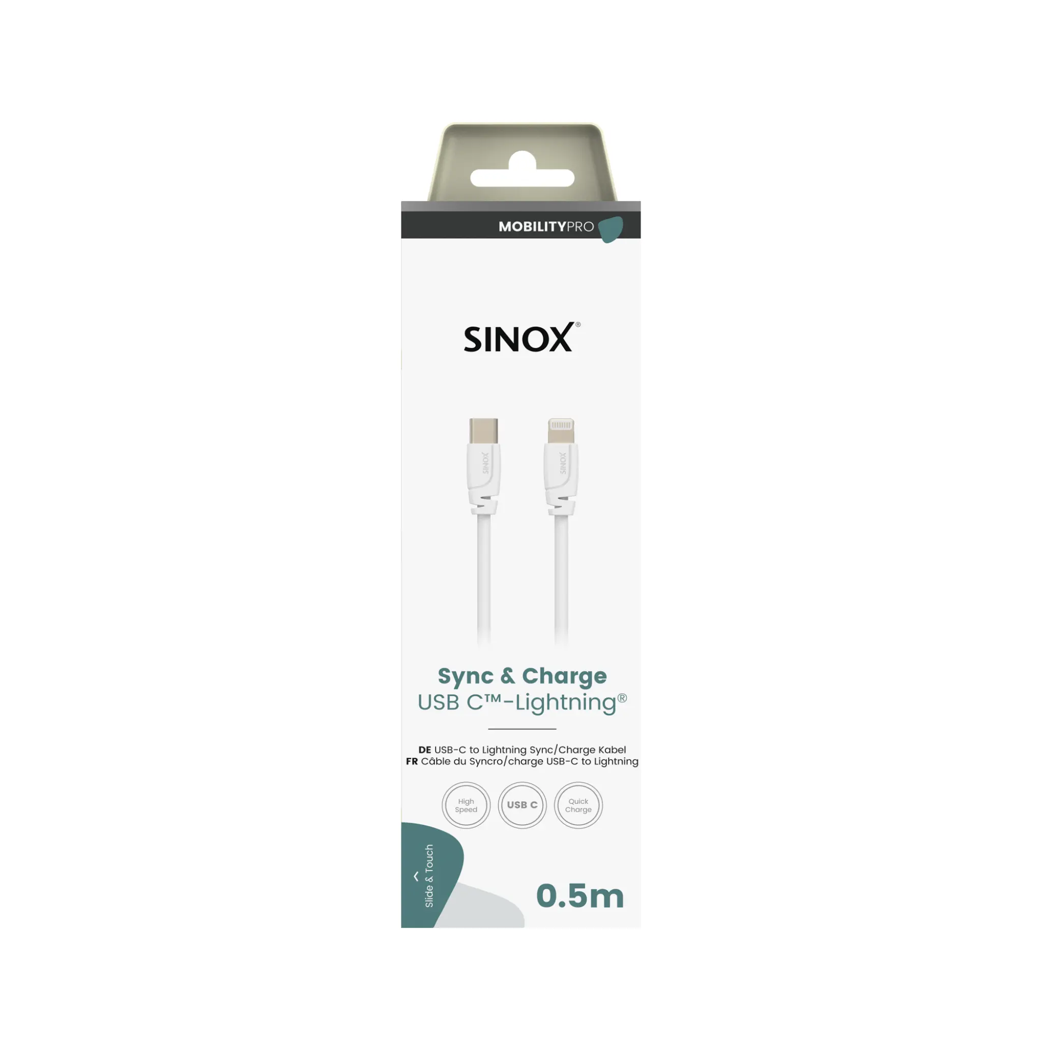 Sinox PRO USB C to Lightning Cable. 0.5m. White