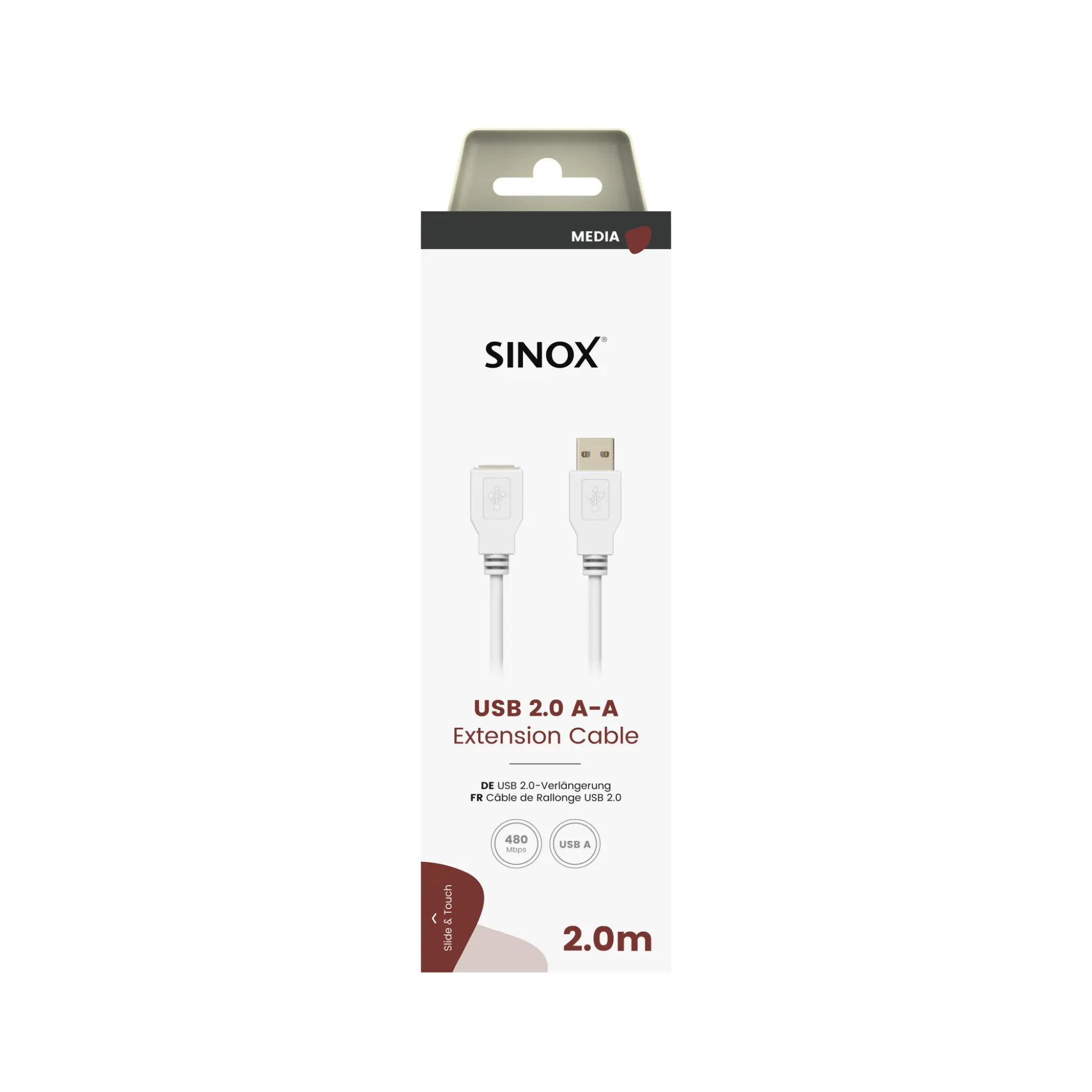 Sinox USB 2.0 Extension Cable. 2m. White