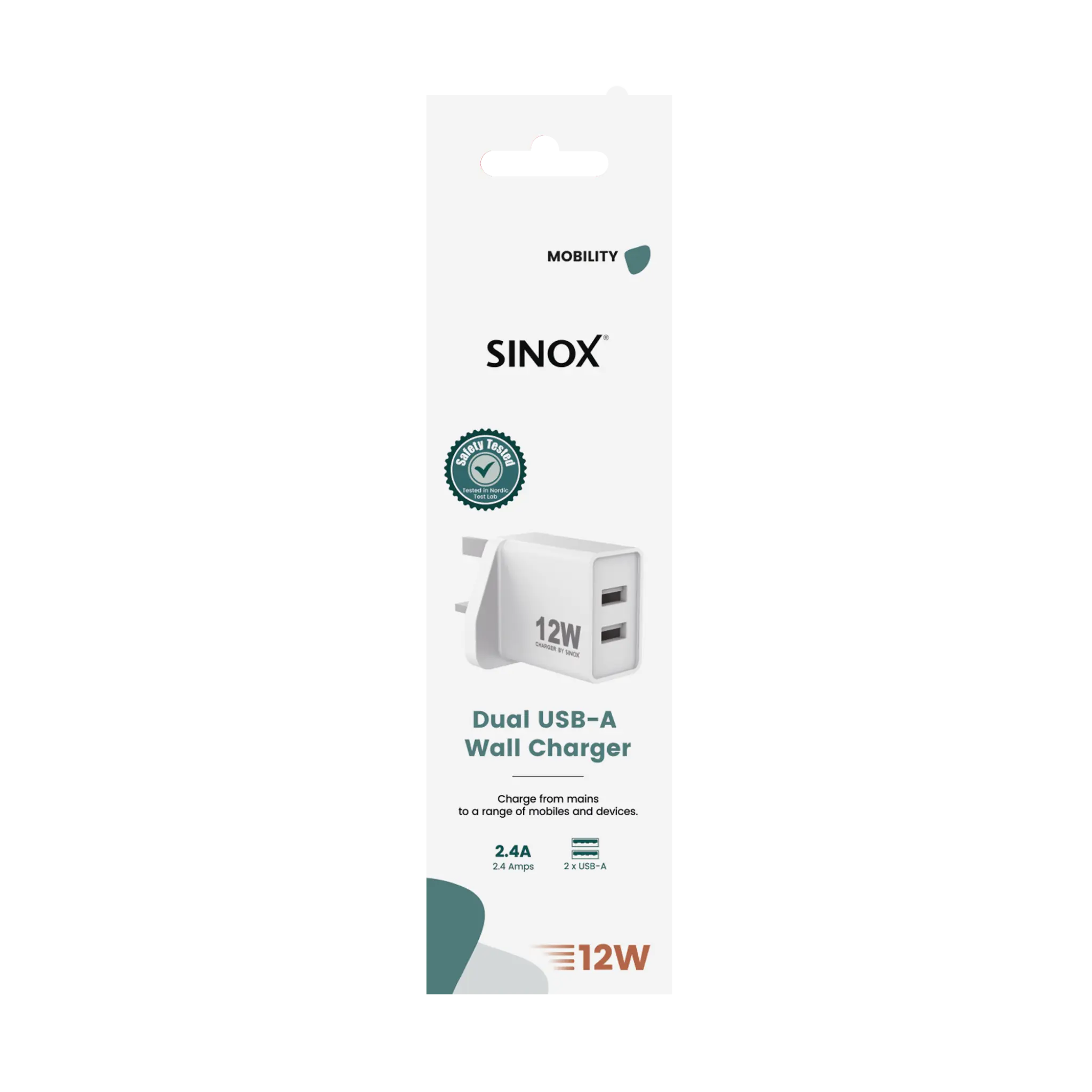 Sinox Wall Charger 2xUSB-A 12W. White