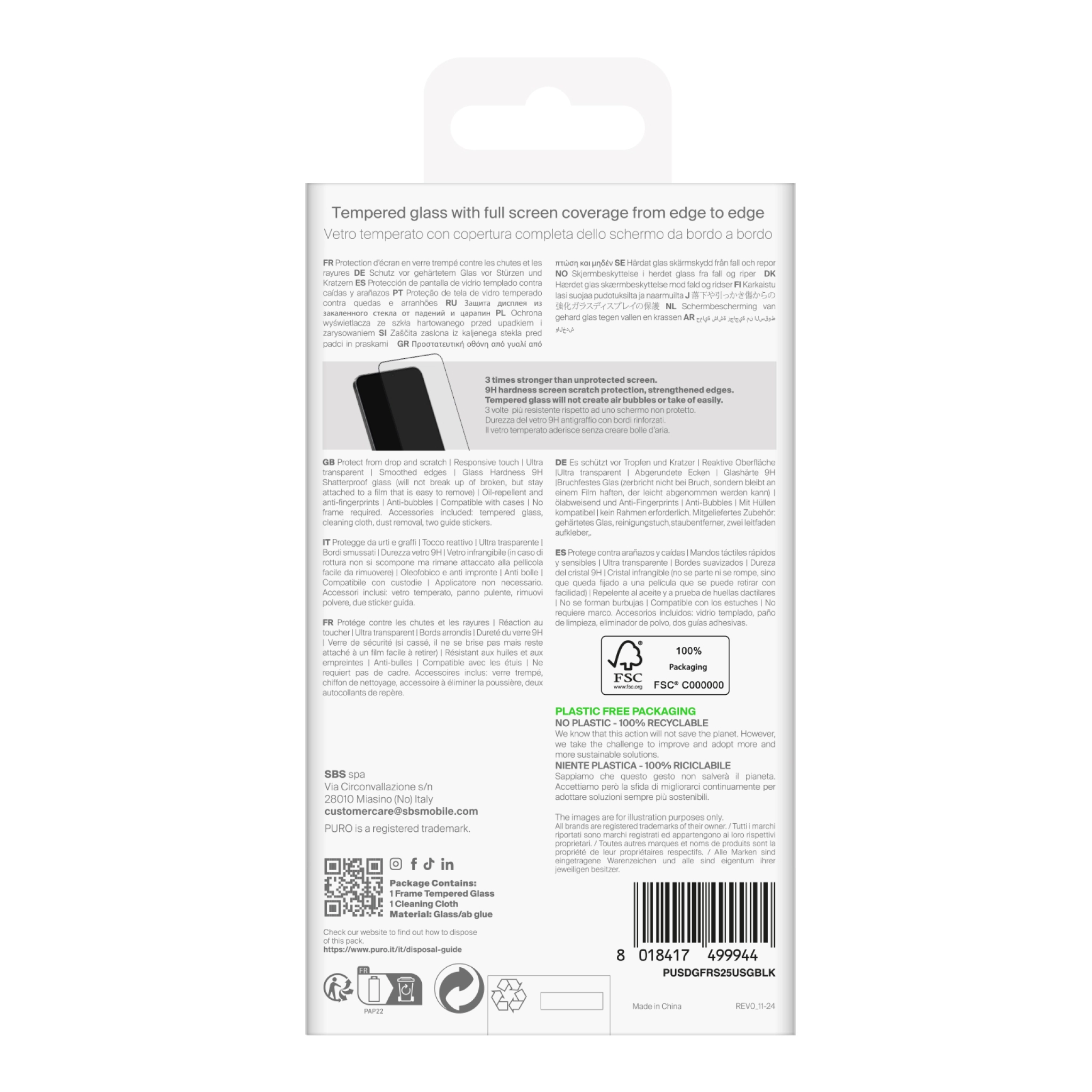 PURO fuld limramme hærdet glas Samsung Galaxy S25 Ultra