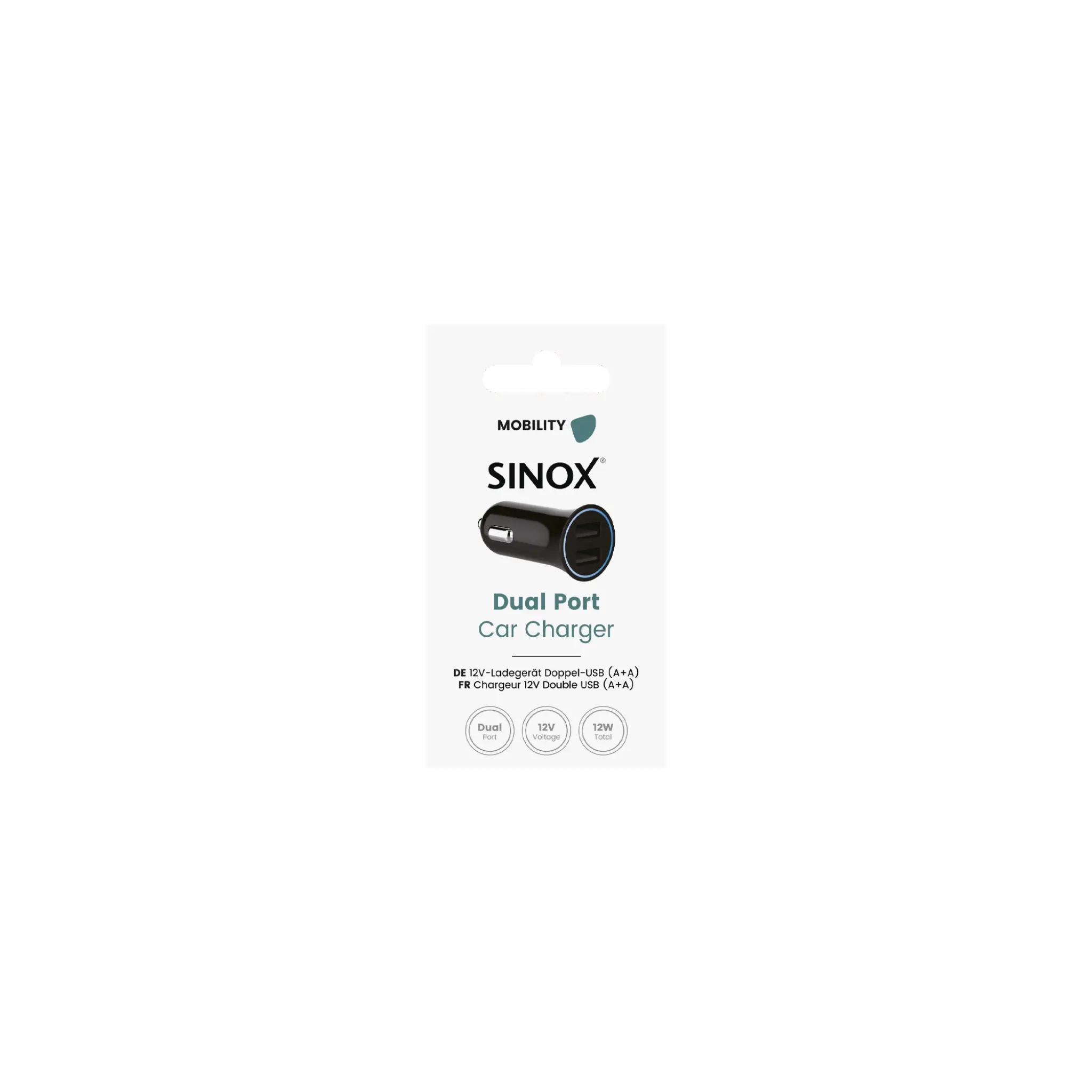 Sinox 12V Dual USB A Charger. 2.4A. Black