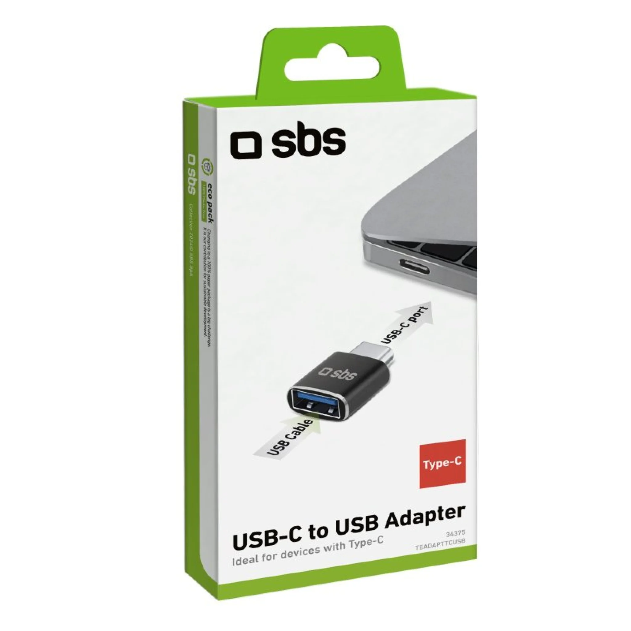 SBS USB-C-han til USB-hun-adapter. Sort