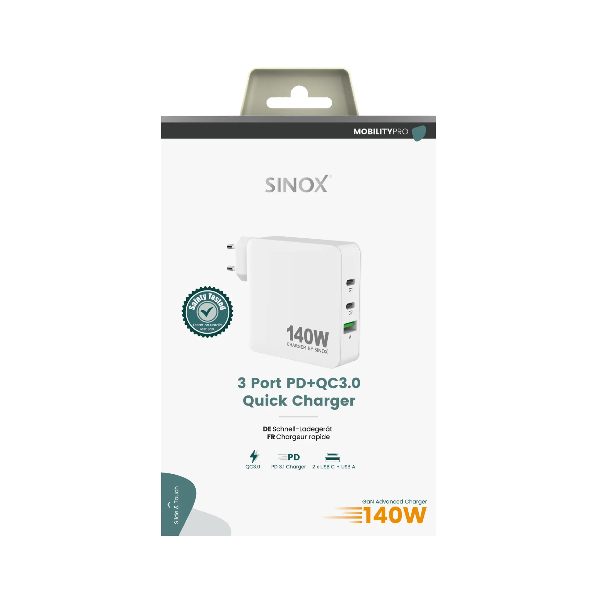 Sinox PRO Wall Charger 2xUSB-C 1xUSB-A 140W. White
